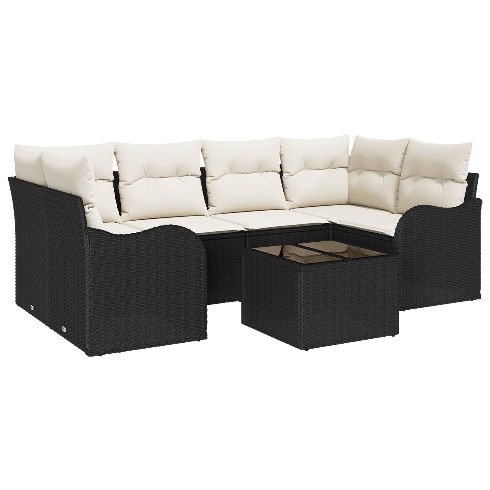 vidaXL 7-teiliges Garten Sofa Set mit Kissen Schwarzes Poly Rattan