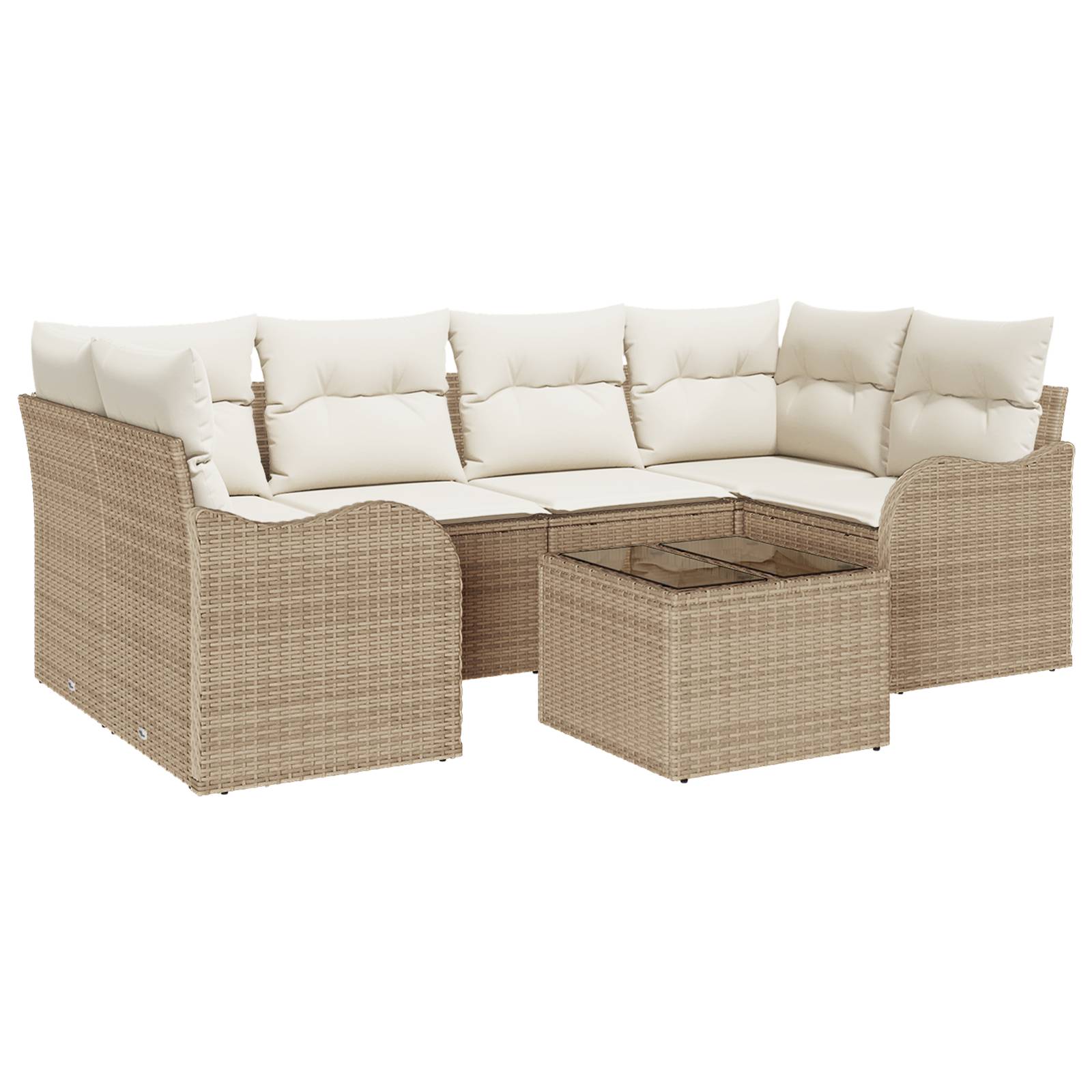 vidaXL 7-teiliges Garten Sofa Set mit Kissen Beige Poly Rattan