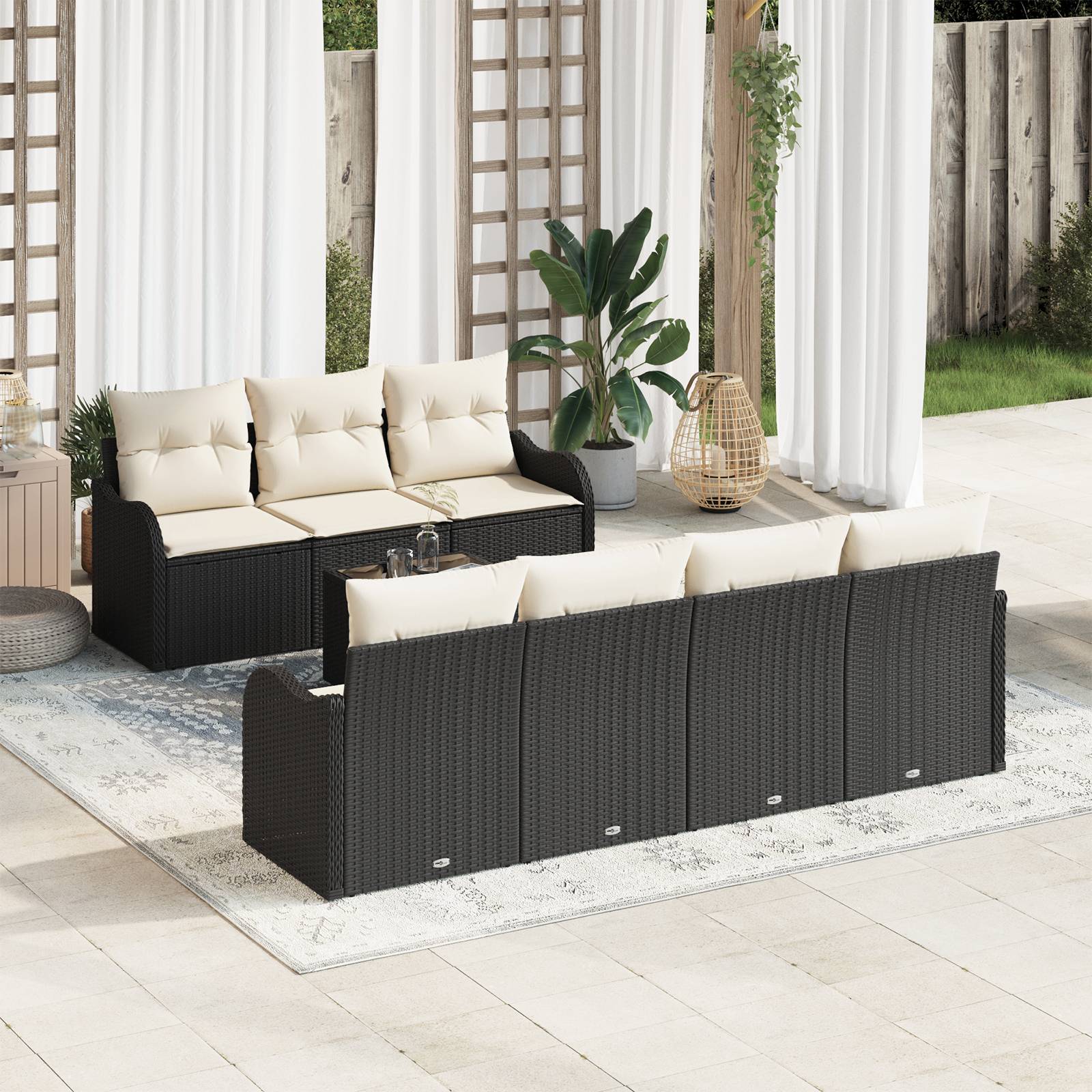 vidaXL 8-teiliges Garten-Sofa-Set mit Kissen Schwarz Poly-Rattan