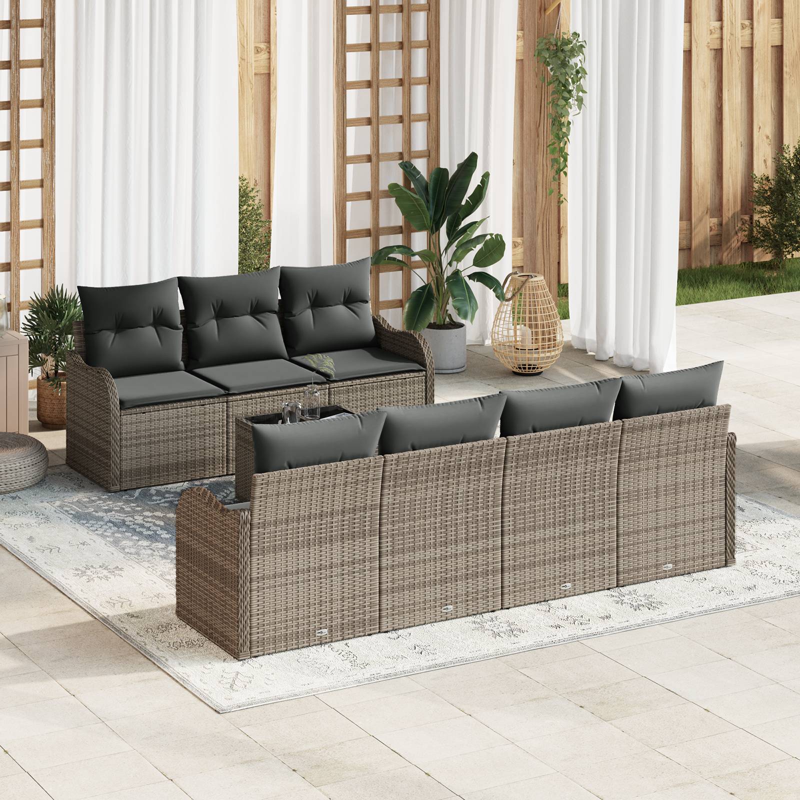 vidaXL 8-teiliges Garten Sofa Set mit Kissen Grau Poly Rattan