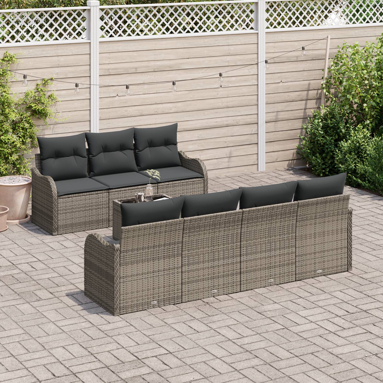 vidaXL 8-teiliges Garten Sofa Set mit Kissen Grau Poly Rattan