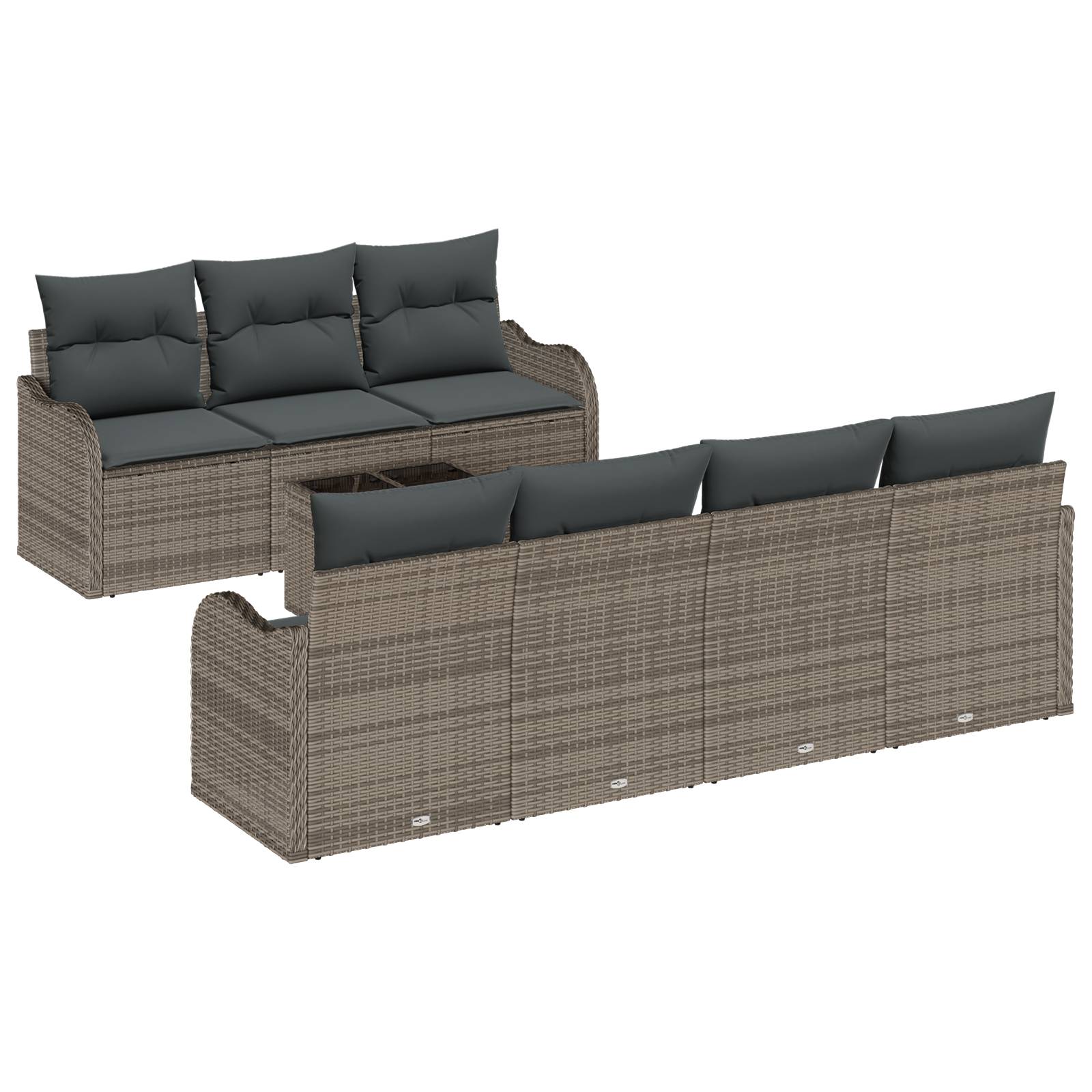 vidaXL 8-teiliges Garten Sofa Set mit Kissen Grau Poly Rattan