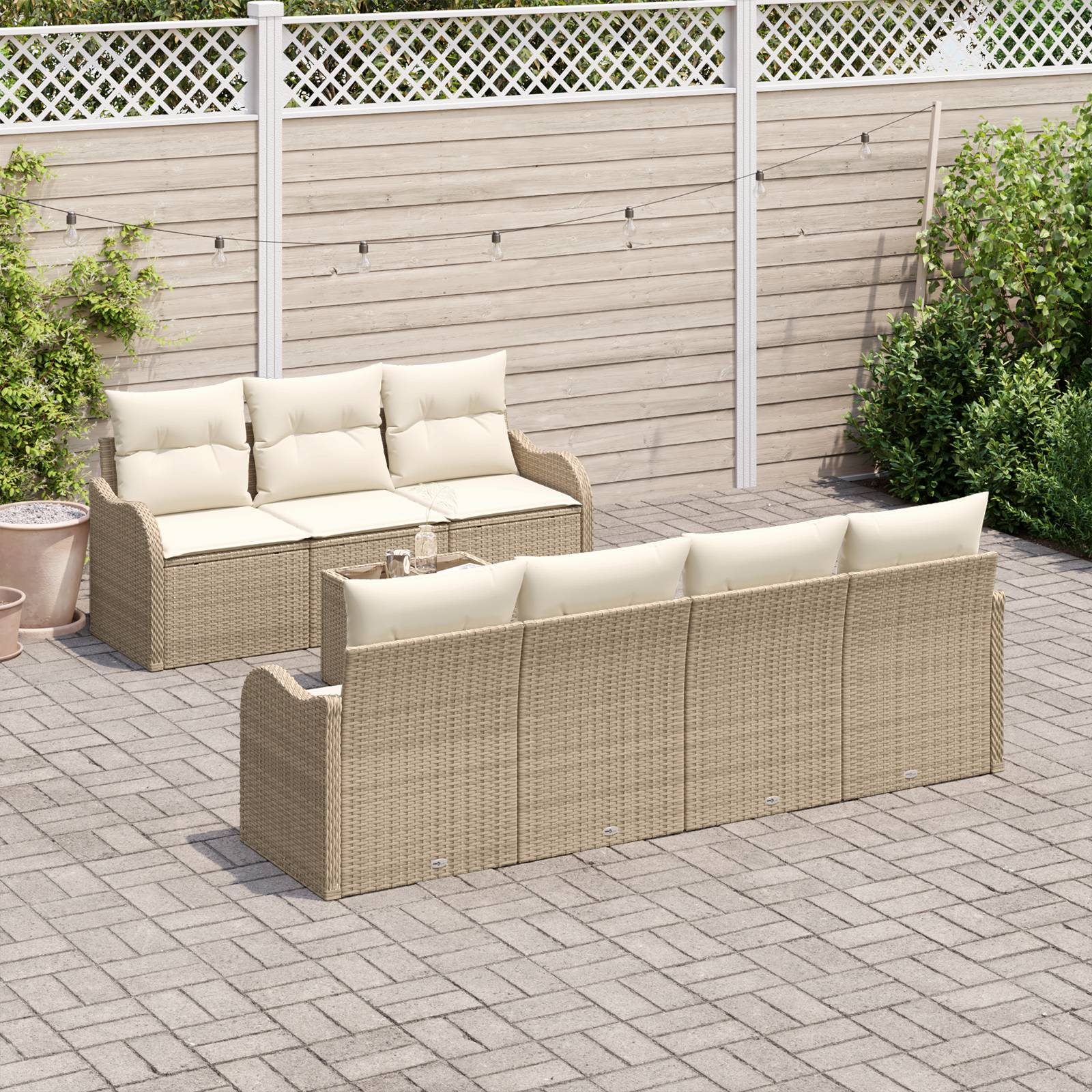 vidaXL 8-teiliges Garten Sofa Set mit Kissen Beige Poly Rattan
