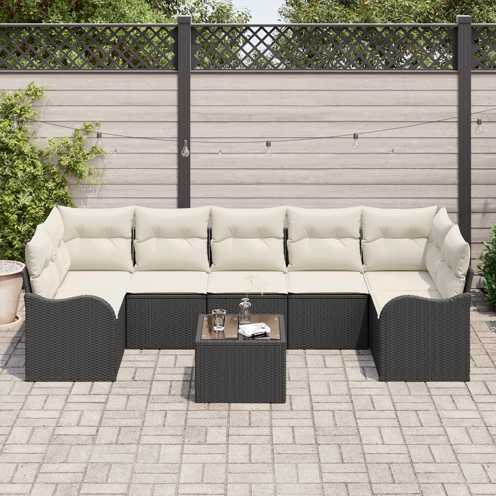vidaXL 8-tlg. Garten-Sofagarnitur mit Kissen Schwarz Poly Rattan