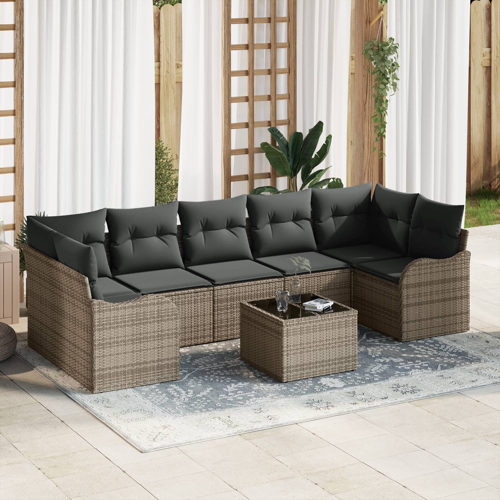 vidaXL 8-tlg. Garten-Sofagarnitur mit Kissen Grau Poly Rattan