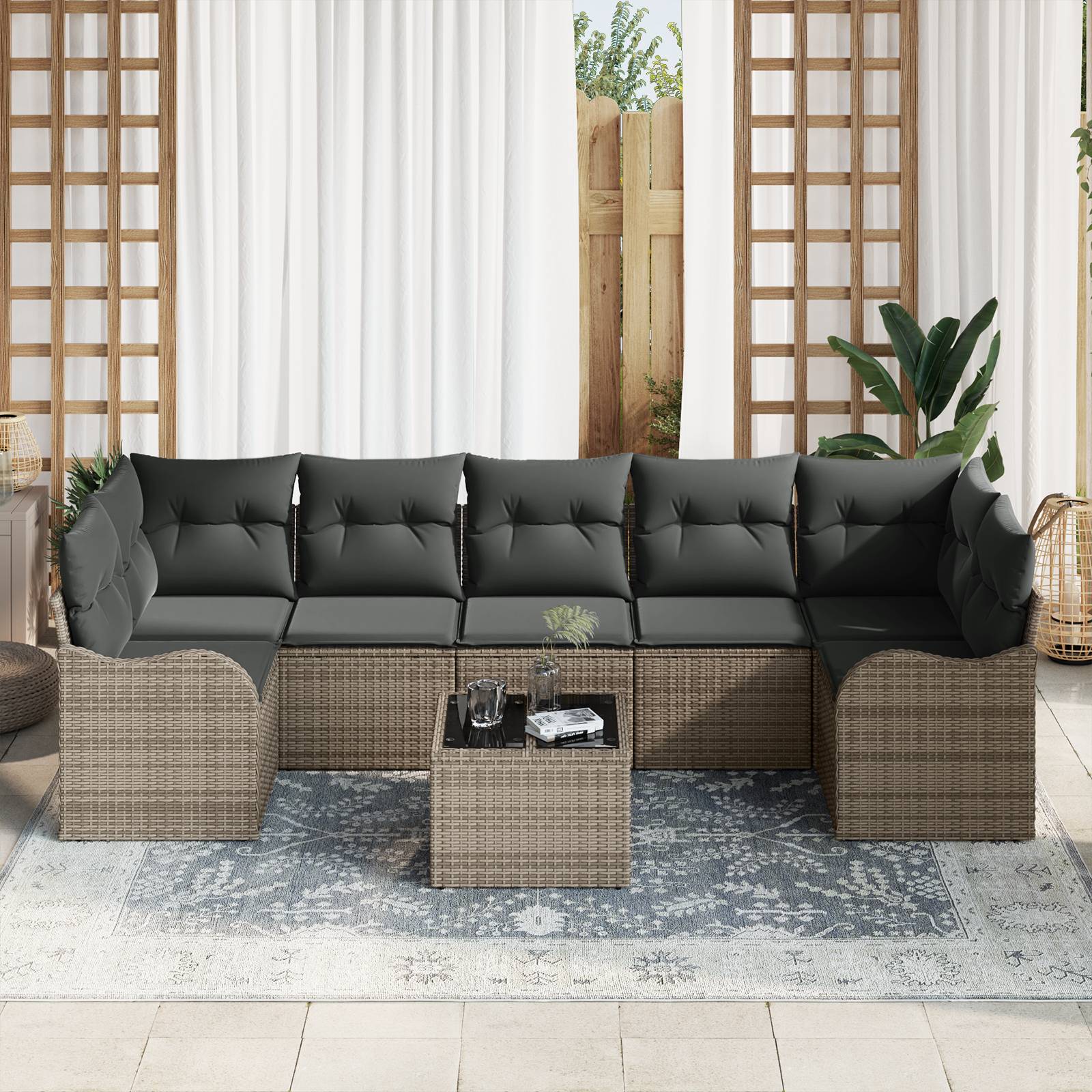 vidaXL 8-tlg. Garten-Sofagarnitur mit Kissen Grau Poly Rattan