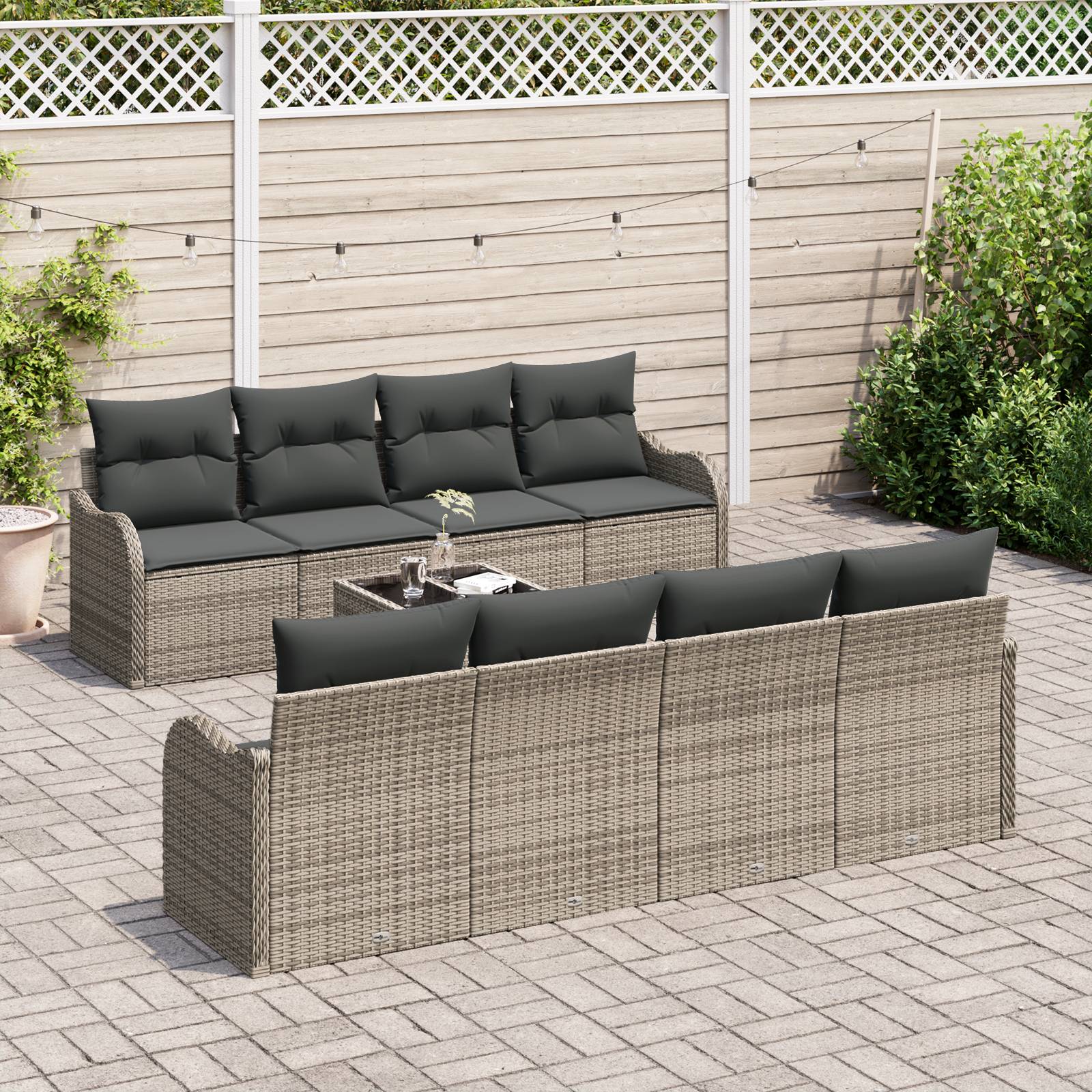 vidaXL 9-teiliges Gartensofa Set mit Kissen Grau Poly Rattan