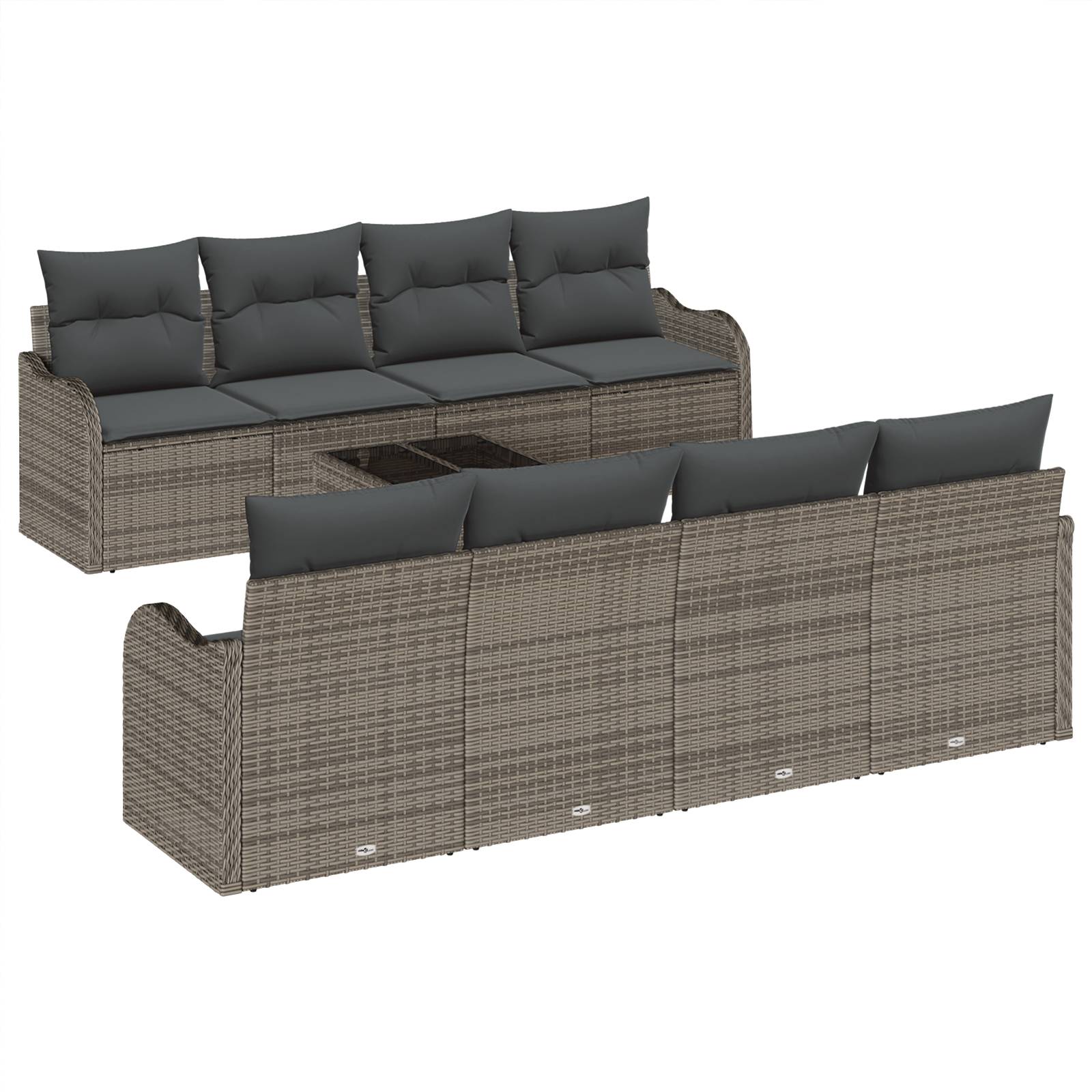 vidaXL 9-teiliges Gartensofa Set mit Kissen Grau Poly Rattan