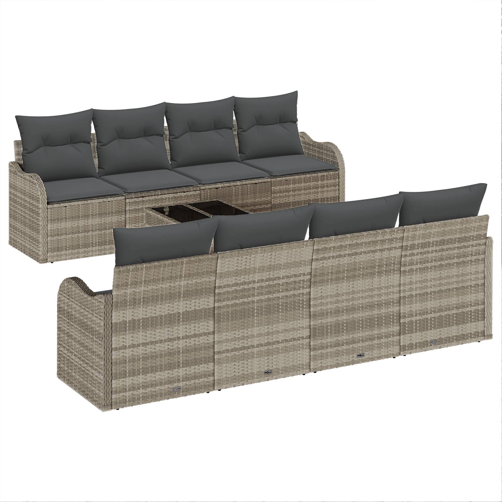 vidaXL 9-teiliges Garten Sofaset mit Kissen Hellgrau Poly Rattan