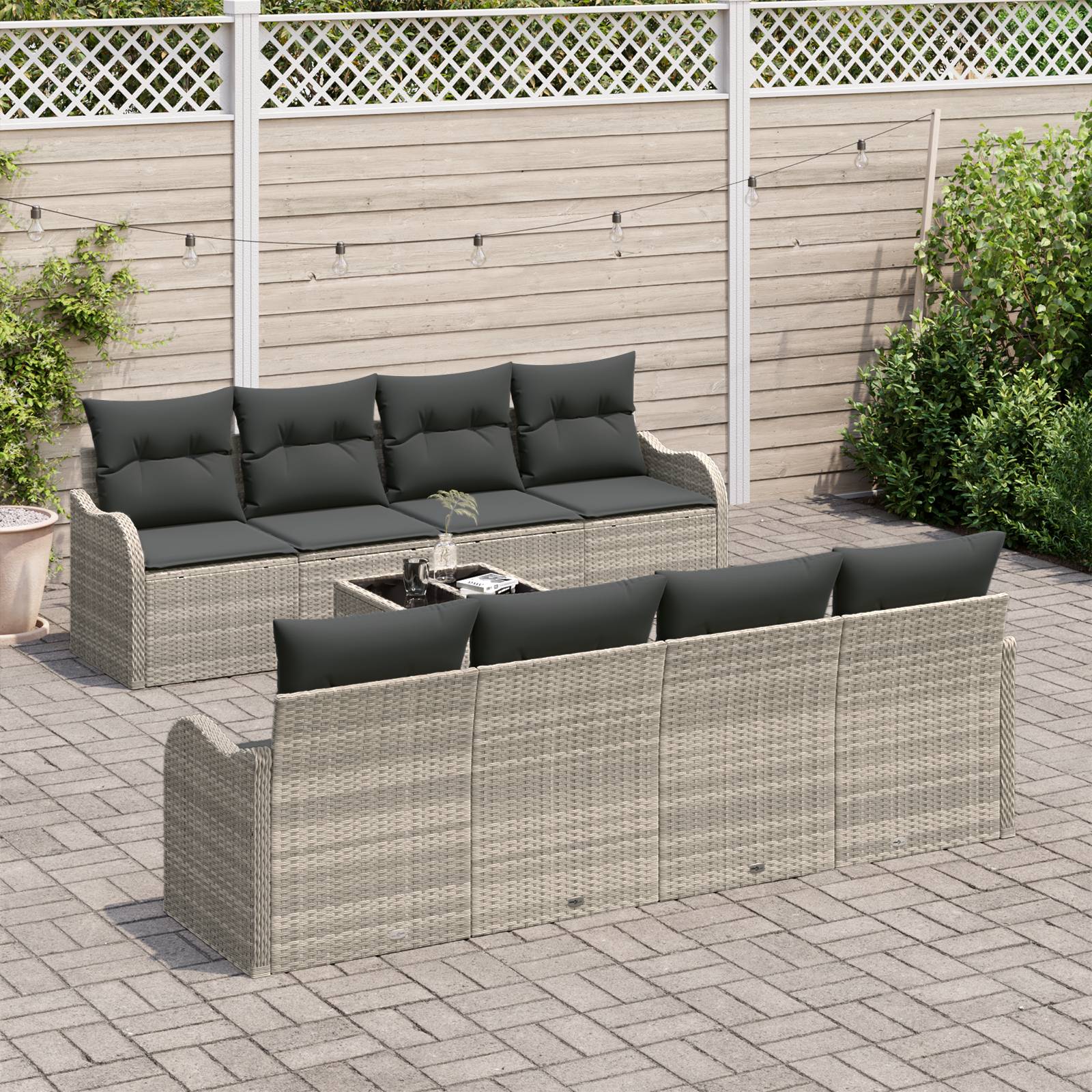 vidaXL 9-teiliges Garten Sofaset mit Kissen Hellgrau Poly Rattan