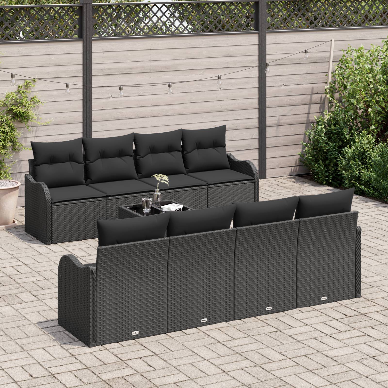 vidaXL 9-teiliges Garten-Sofa-Set mit Kissen Schwarz Poly Rattan