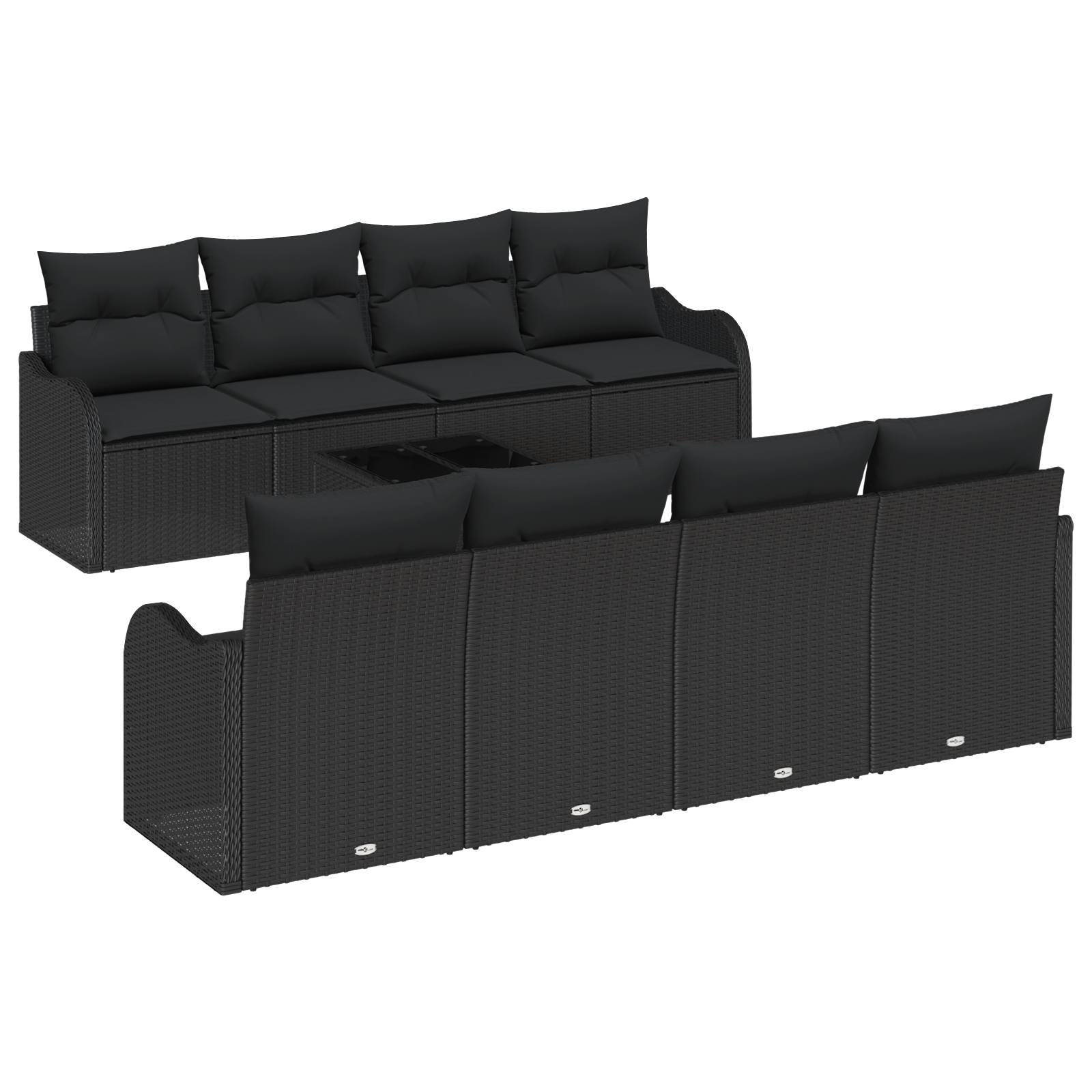 vidaXL 9-teiliges Garten-Sofa-Set mit Kissen Schwarz Poly Rattan