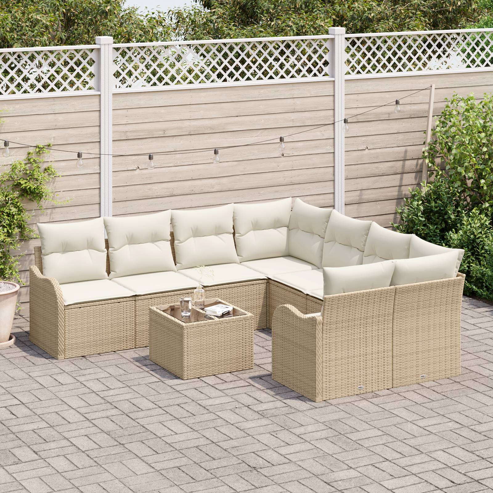 vidaXL 9-teiliges Garten Sofa Set mit Kissen Beige Poly Rattan