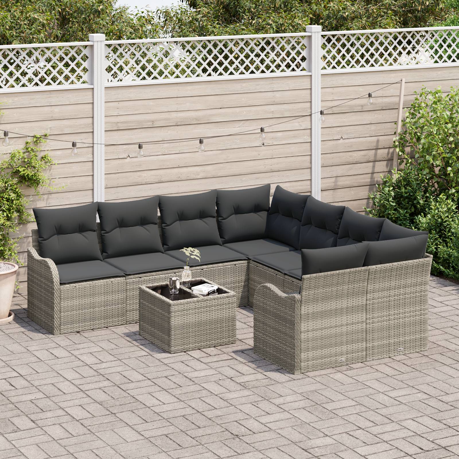 vidaXL 9-teiliges Garten Sofa Set mit Kissen Hellgrau Poly Rattan