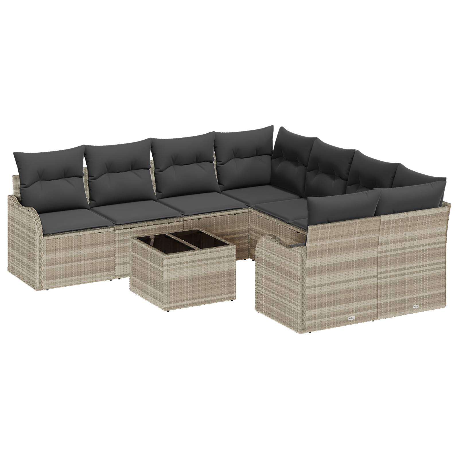 vidaXL 9-teiliges Garten Sofa Set mit Kissen Hellgrau Poly Rattan