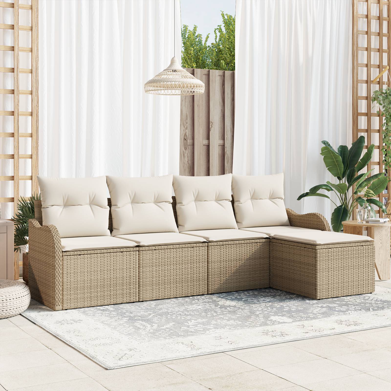 vidaXL 5-teiliges Garten Sofa Set mit Kissen Beige Poly Rattan
