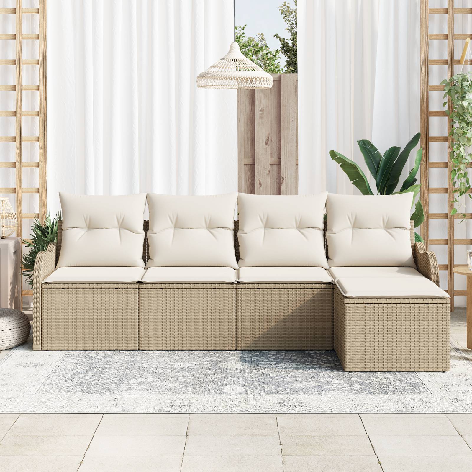 vidaXL 5-teiliges Garten Sofa Set mit Kissen Beige Poly Rattan