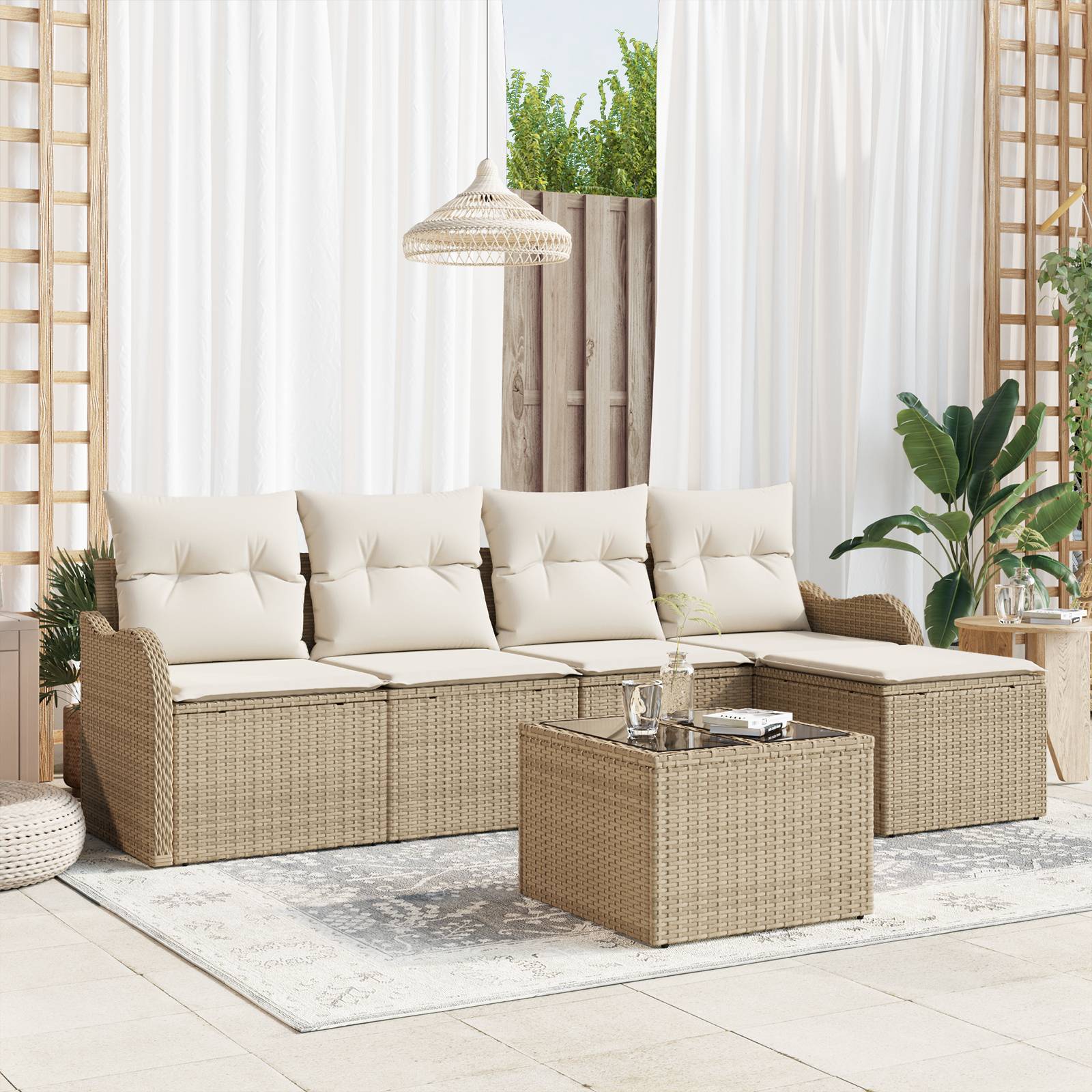 vidaXL 6-teiliges Garten Sofa Set mit Kissen Braun Poly Rattan