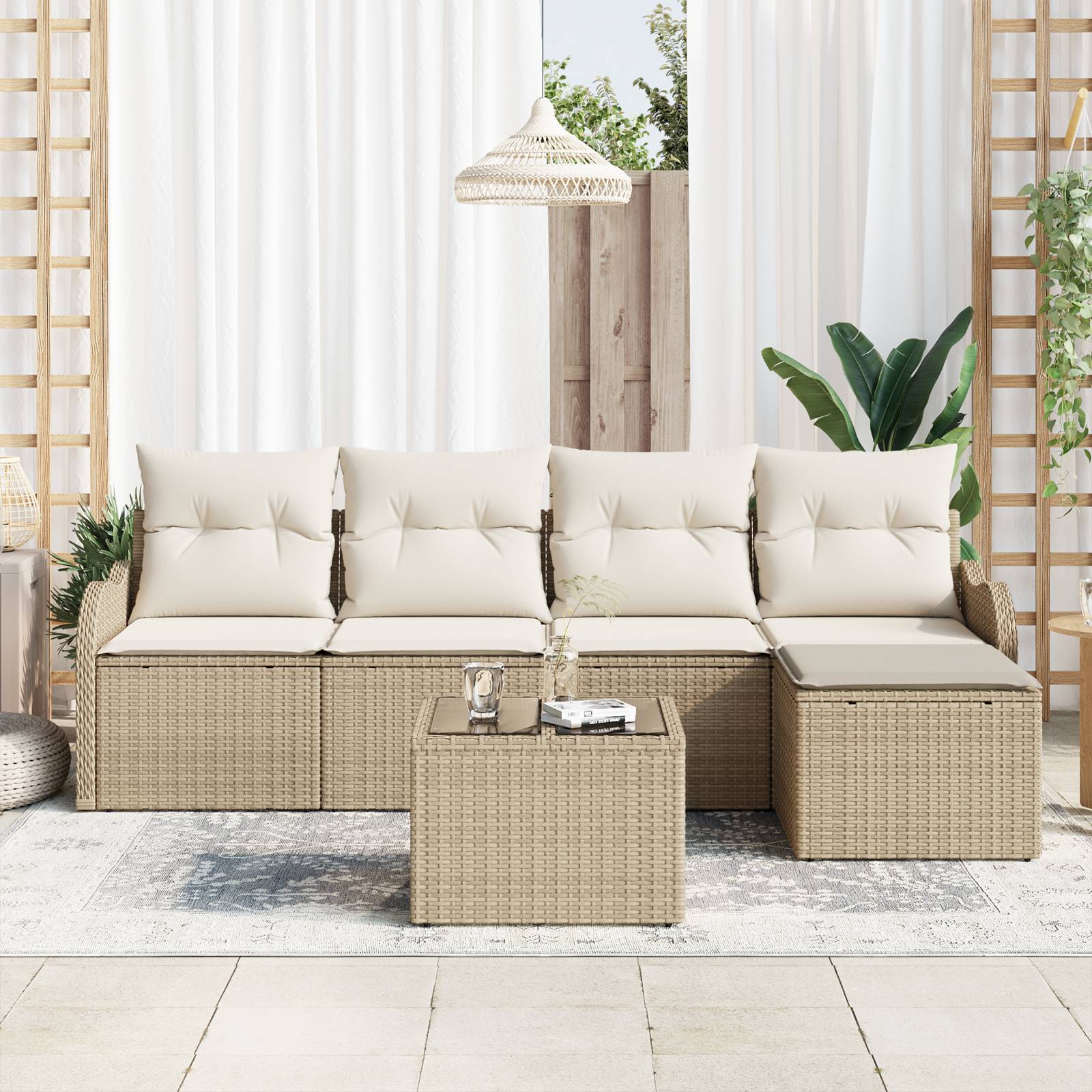 vidaXL 6-teiliges Garten Sofa Set mit Kissen Braun Poly Rattan