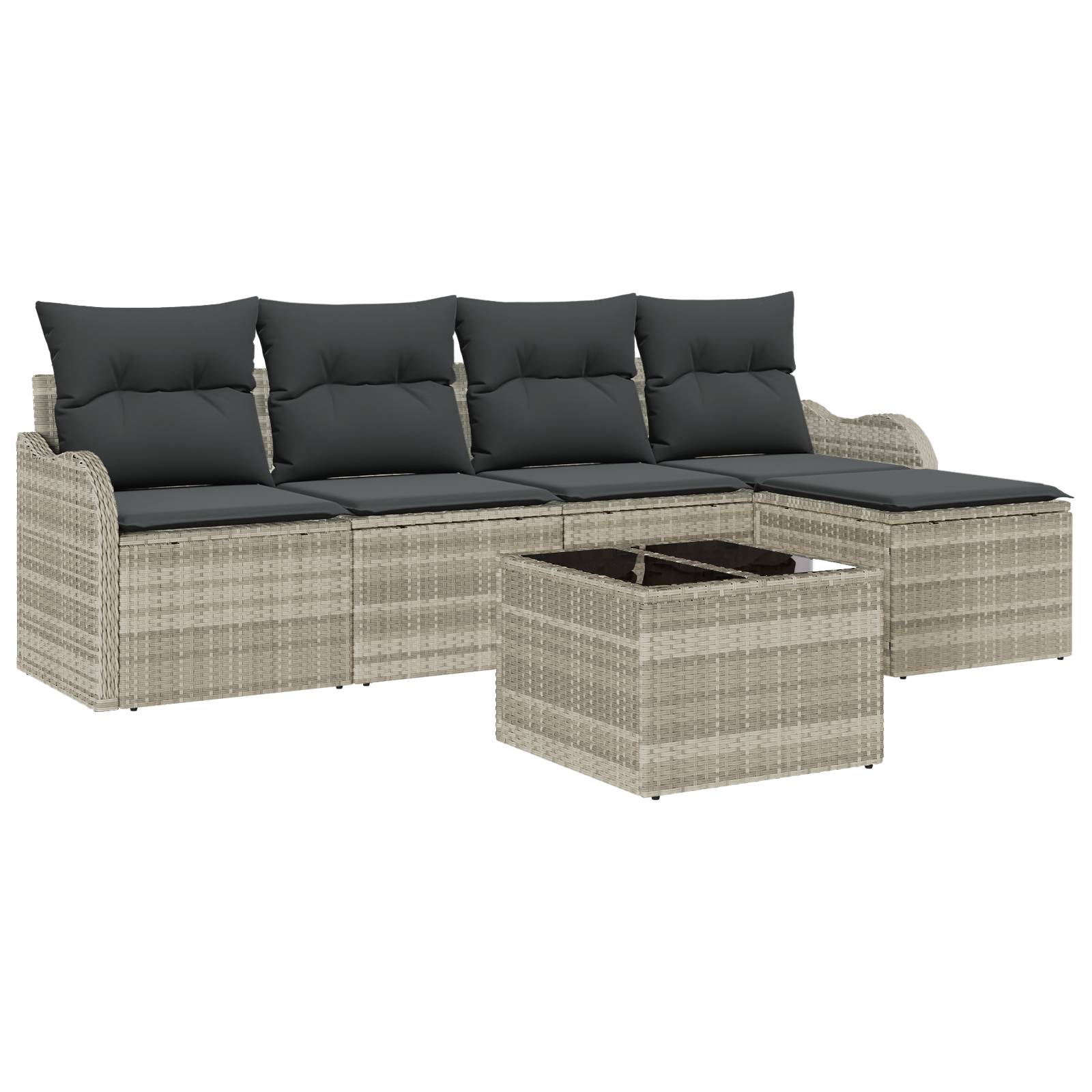 vidaXL 6-teiliges Garten Sofa Set mit Kissen Grau Poly Rattan