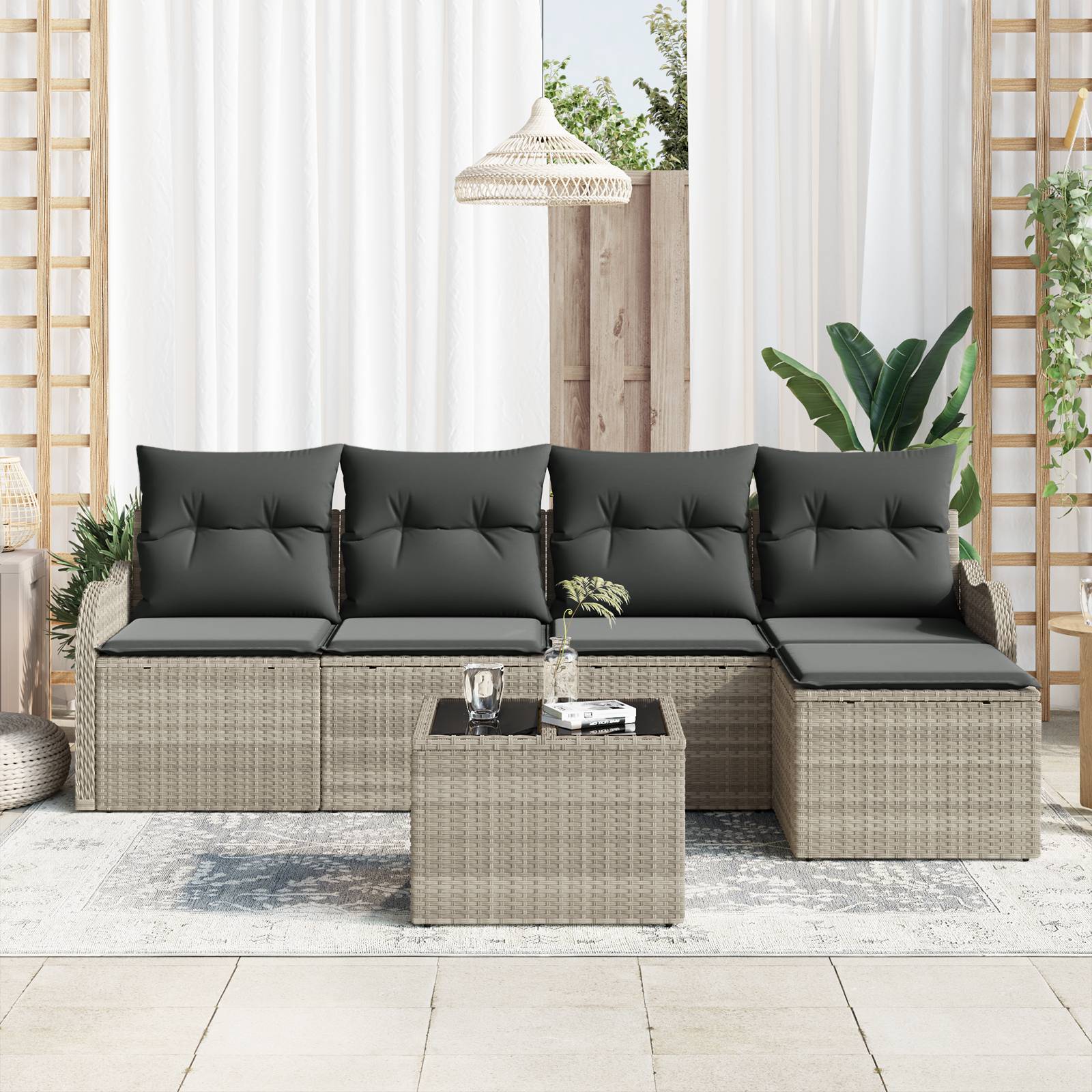vidaXL 6-teiliges Garten Sofa Set mit Kissen Grau Poly Rattan