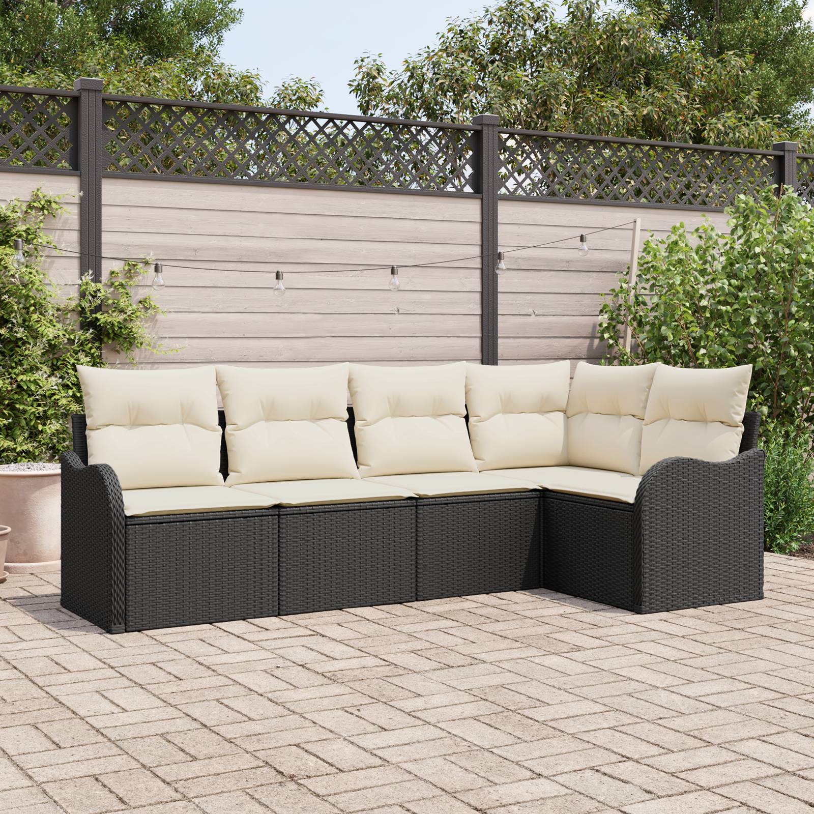 vidaXL 5-teiliges Garten Sofaset mit Kissen Schwarz Poly Rattan