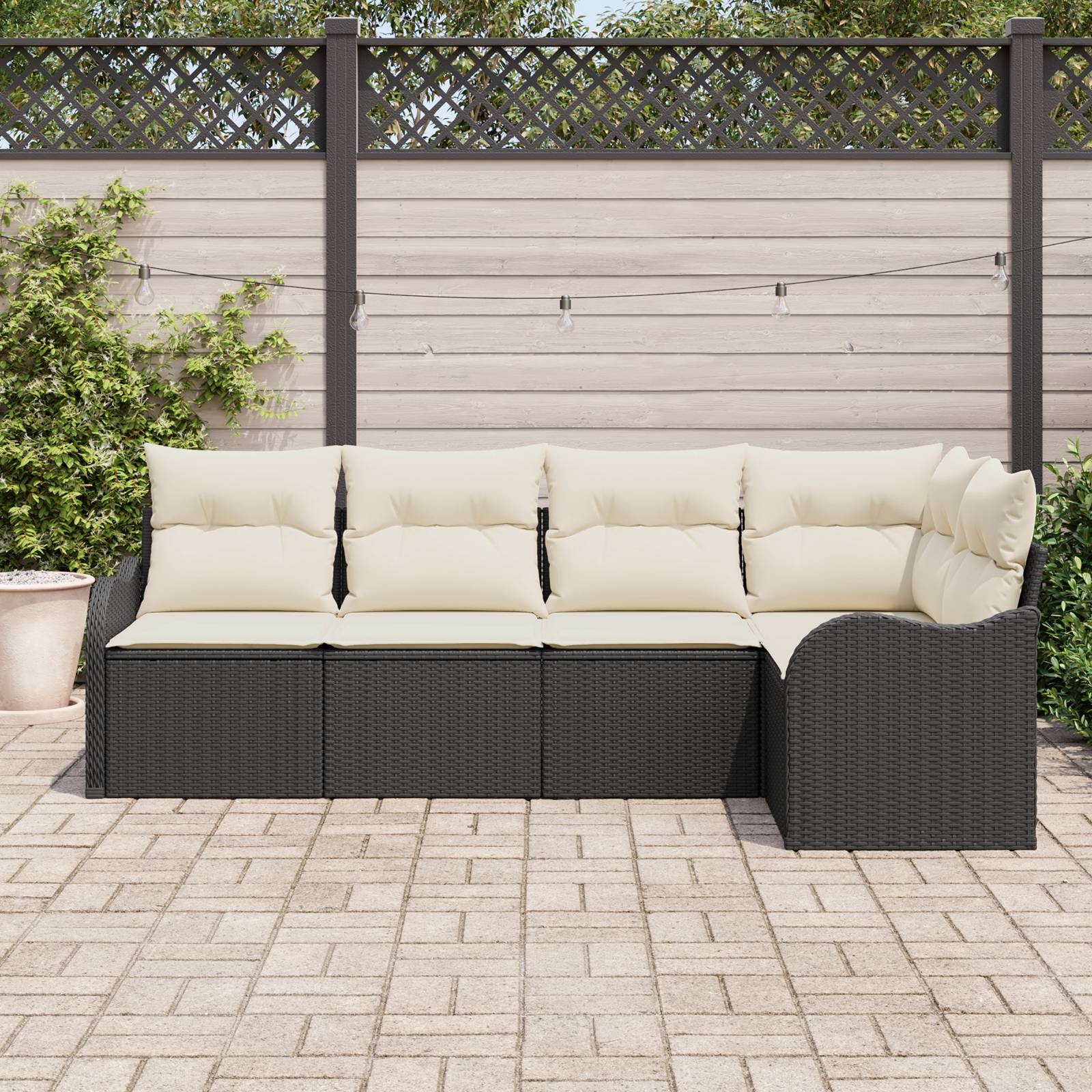 vidaXL 5-teiliges Garten Sofaset mit Kissen Schwarz Poly Rattan
