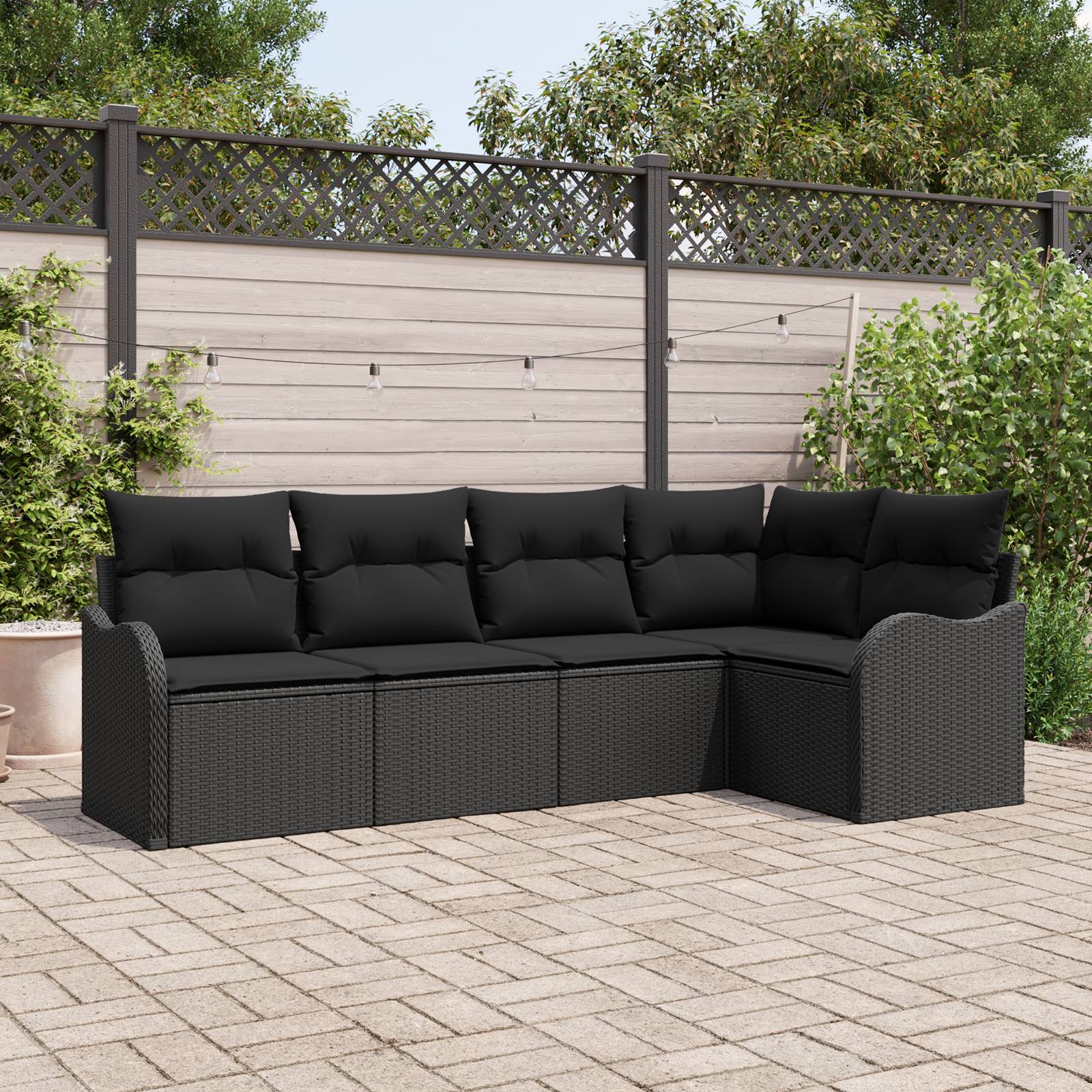 vidaXL 5-teiliges Garten-Sofa-Set mit Kissen Schwarz Poly-Rattan