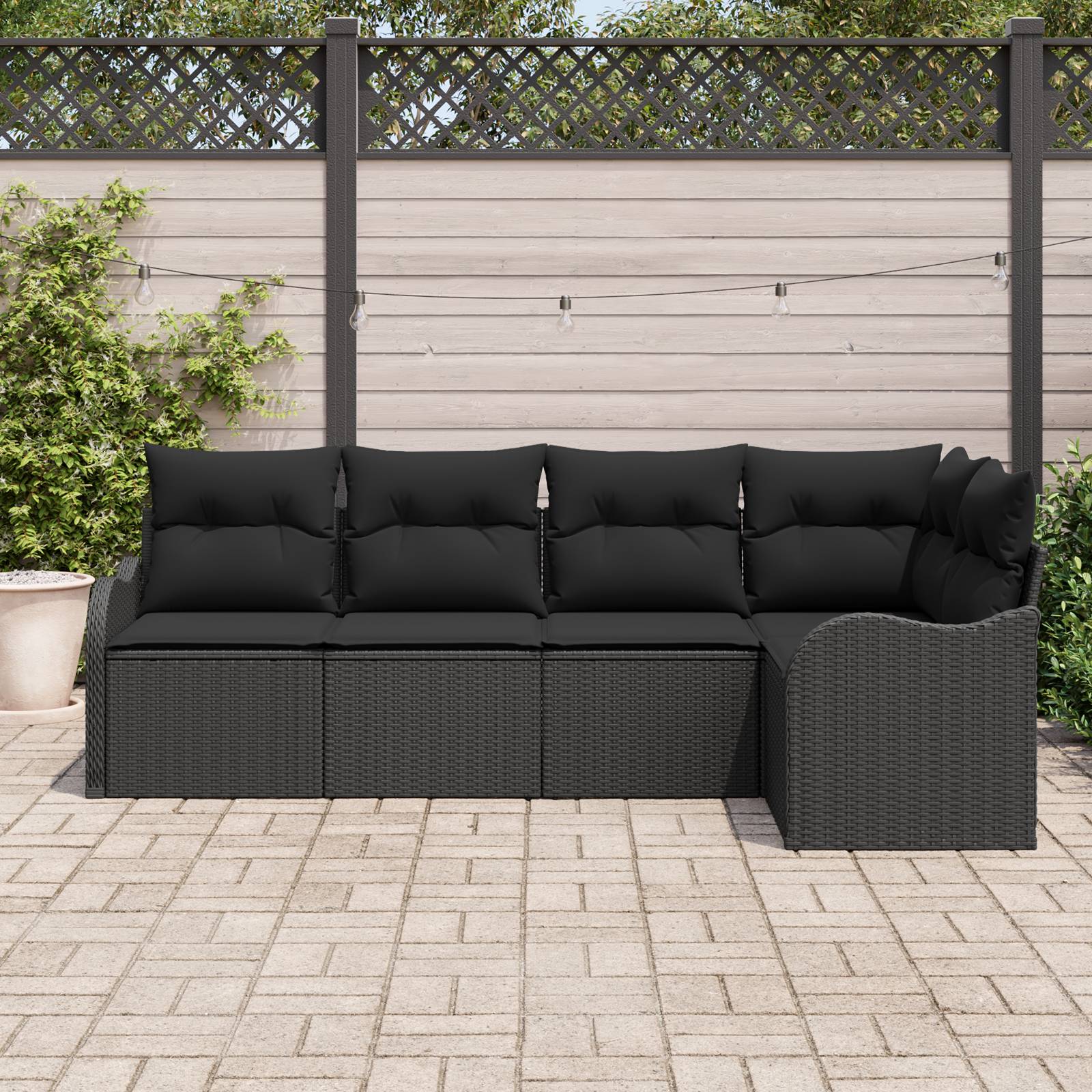 vidaXL 5-teiliges Garten-Sofa-Set mit Kissen Schwarz Poly-Rattan