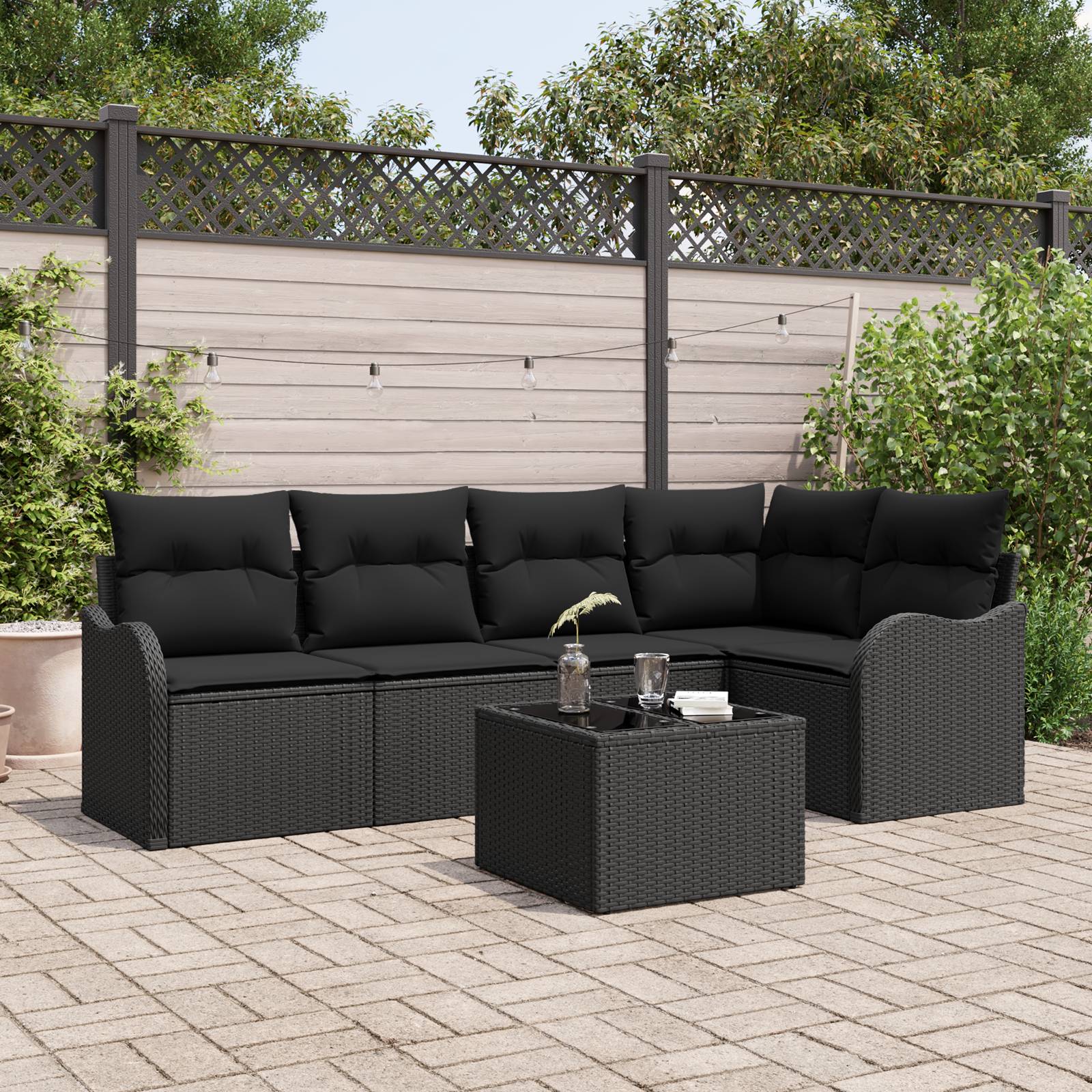 vidaXL 6 teiliges Garten Sofa Set mit Kissen Beige Poly Rattan