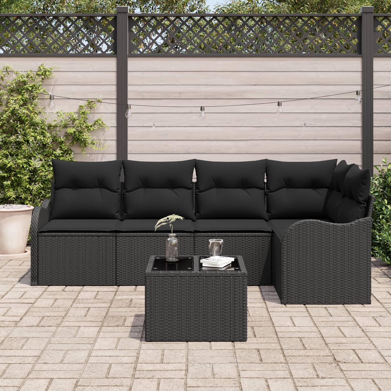 vidaXL 6 teiliges Garten Sofa Set mit Kissen Beige Poly Rattan