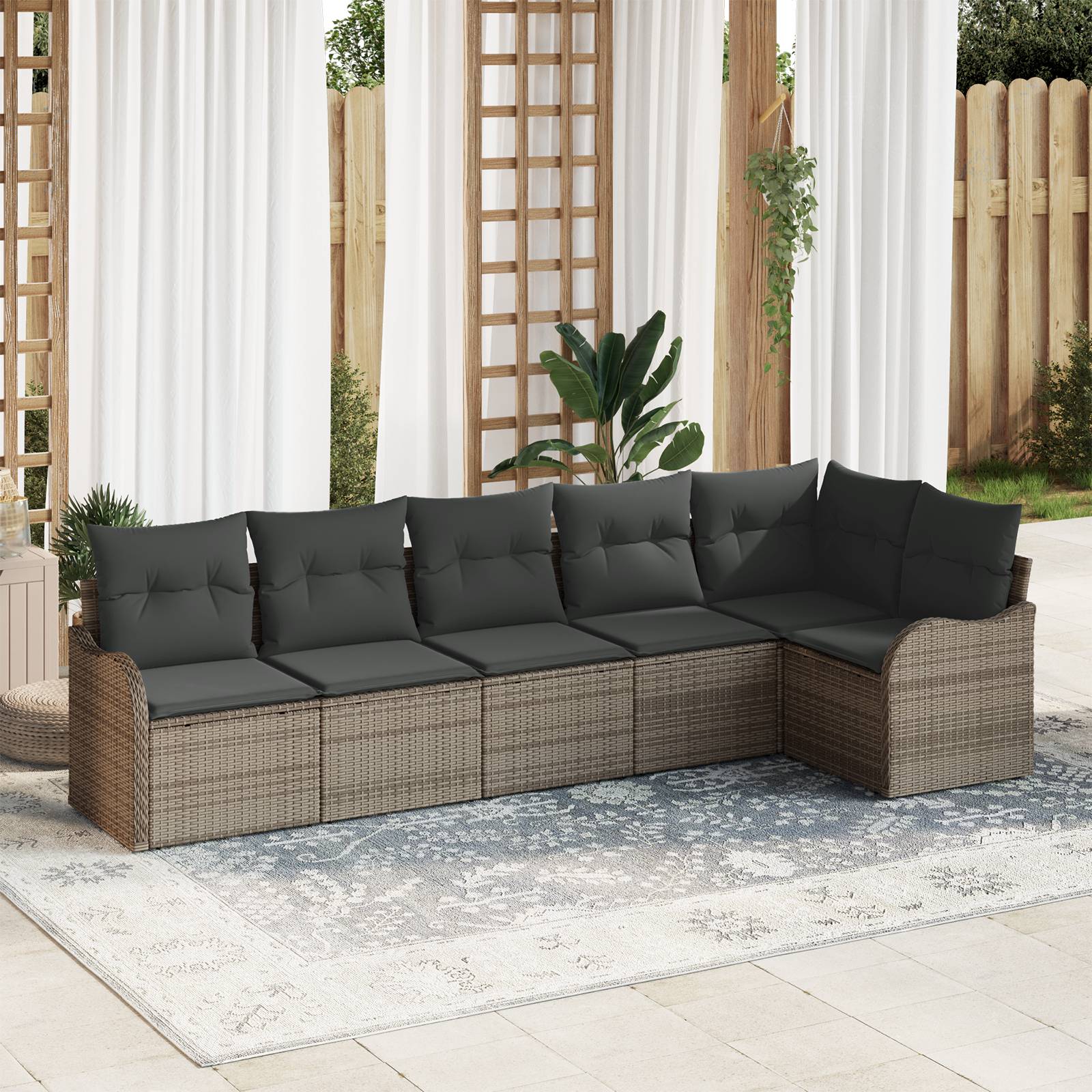 vidaXL 6-teiliges Garten Sofa Set mit Kissen Grau Poly Rattan