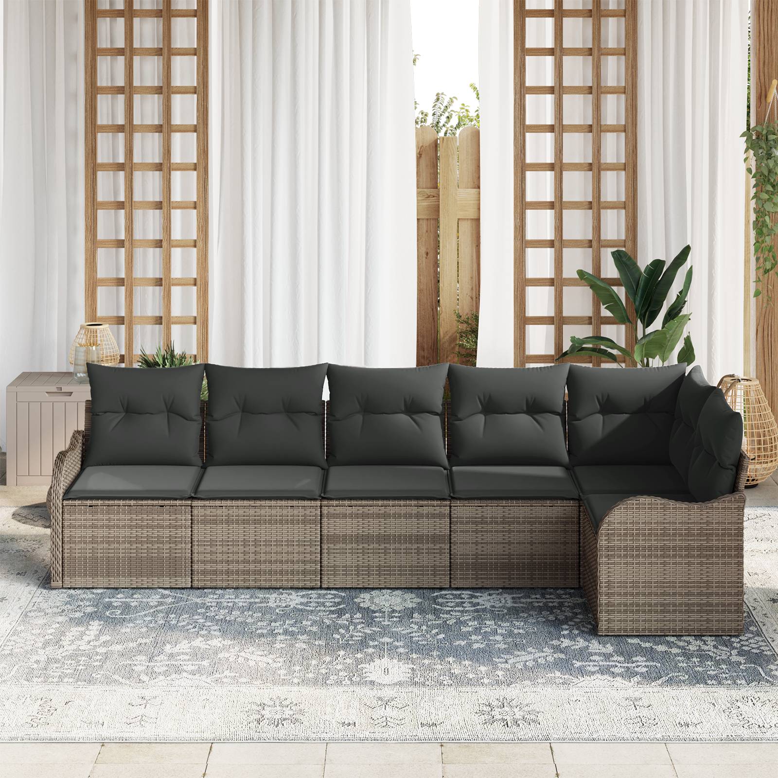 vidaXL 6-teiliges Garten Sofa Set mit Kissen Grau Poly Rattan