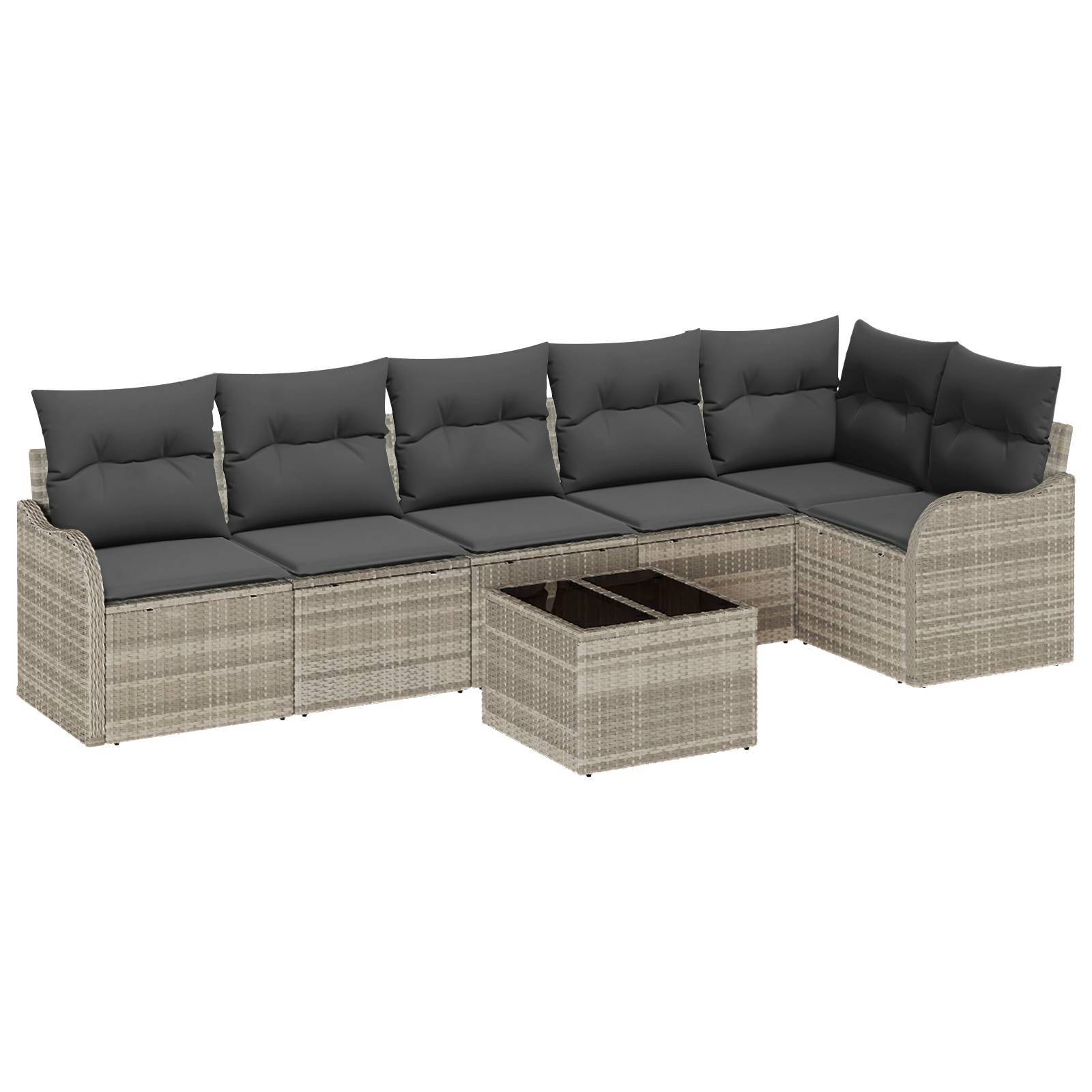 vidaXL 7-teiliges Garten-Sofa-Set mit Kissen, graues Poly-Rattan