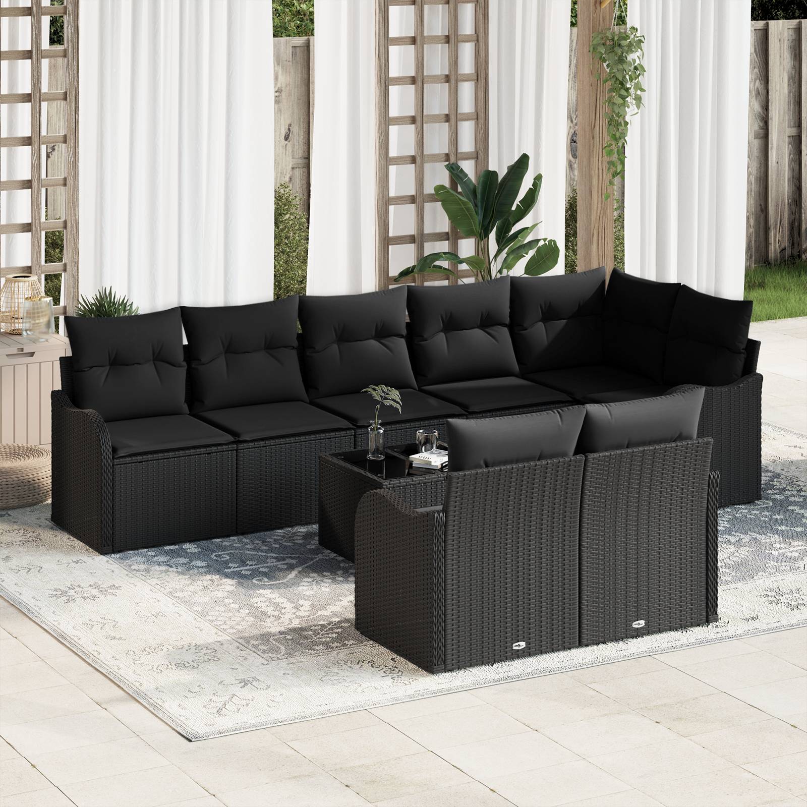 vidaXL 9-tlg. Garten-Sofagarnitur mit Kissen Beige Poly Rattan