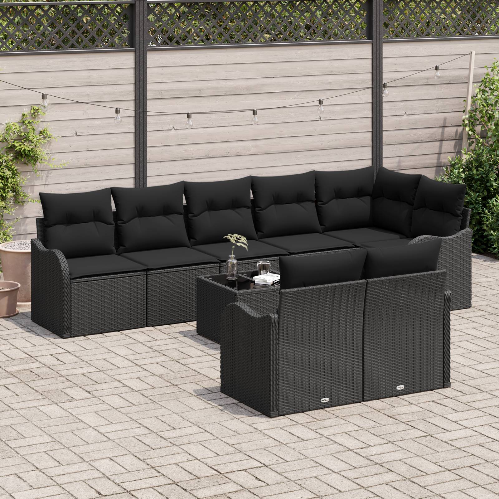 vidaXL 9-tlg. Garten-Sofagarnitur mit Kissen Beige Poly Rattan