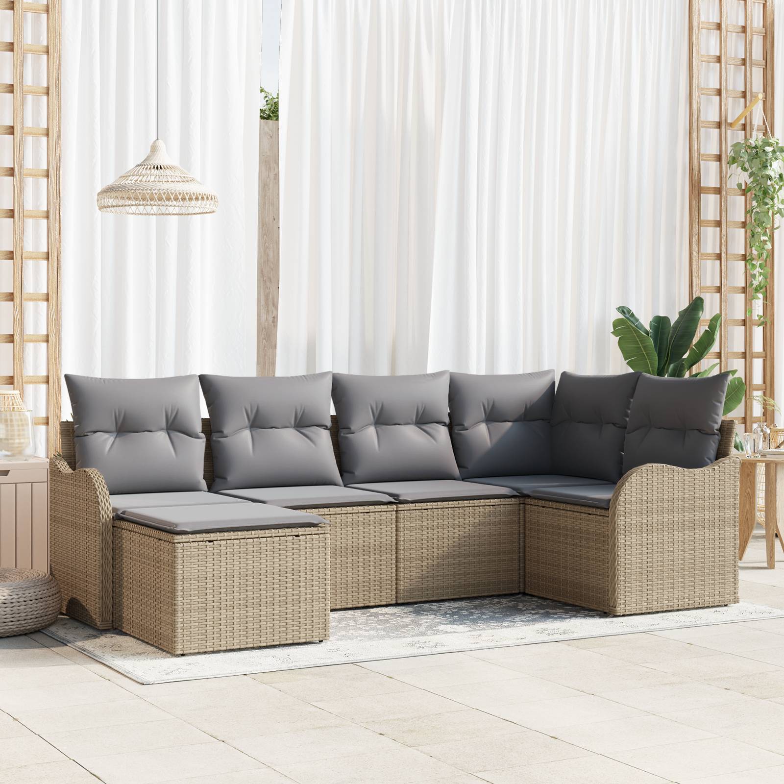 vidaXL 6-teiliges Garten Sofa Set mit Kissen Beige Poly Rattan