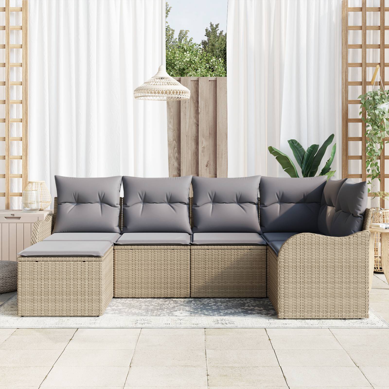 vidaXL 6-teiliges Garten Sofa Set mit Kissen Beige Poly Rattan