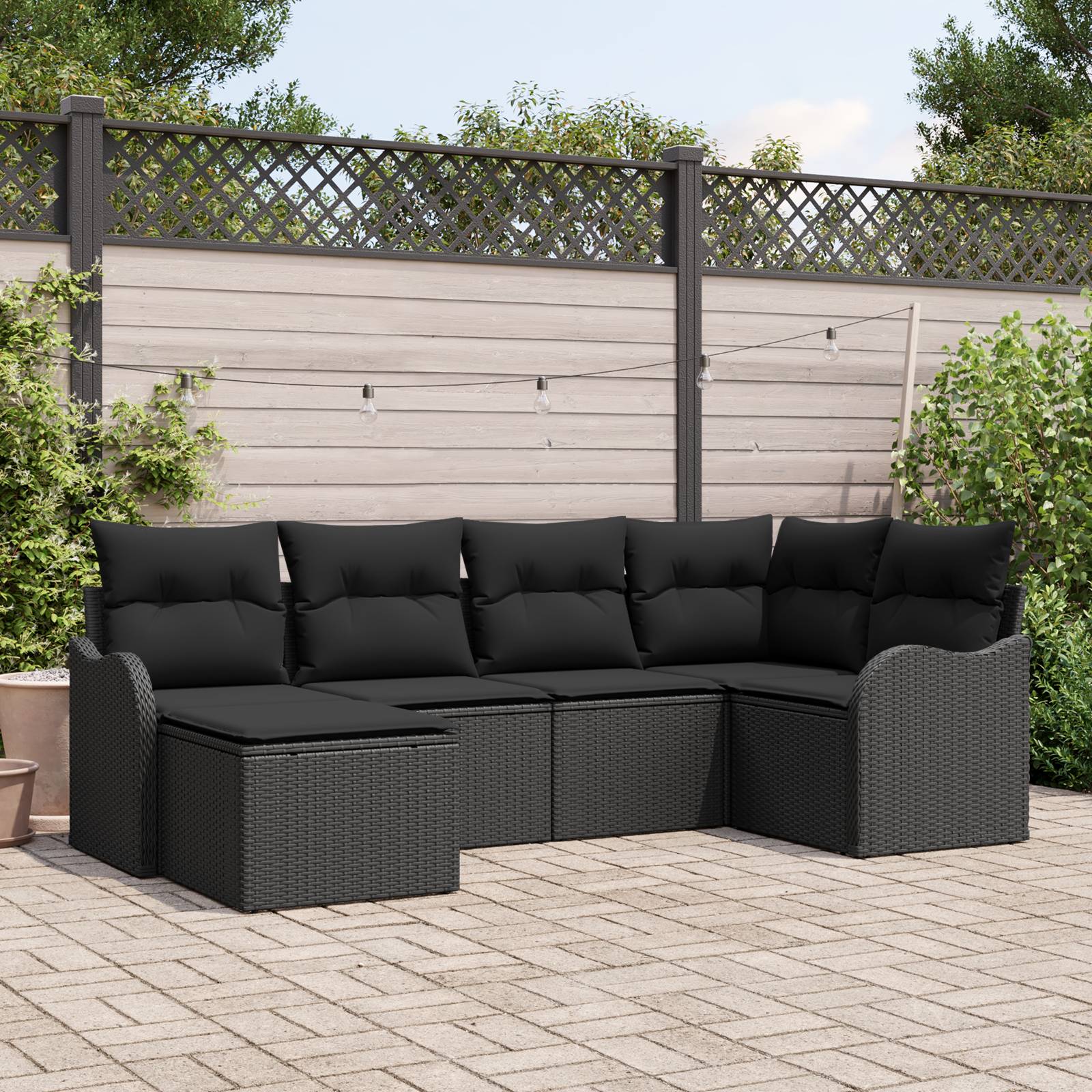 vidaXL 6-teiliges Garten Sofa Set mit Kissen Schwarz Poly Rattan