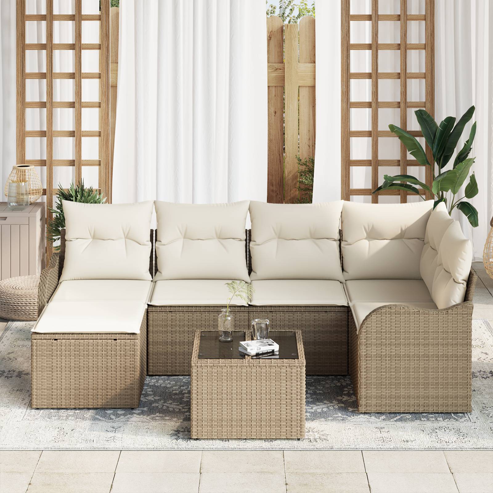 vidaXL 7-teiliges Garten Sofa Set mit Kissen Braun Poly Rattan
