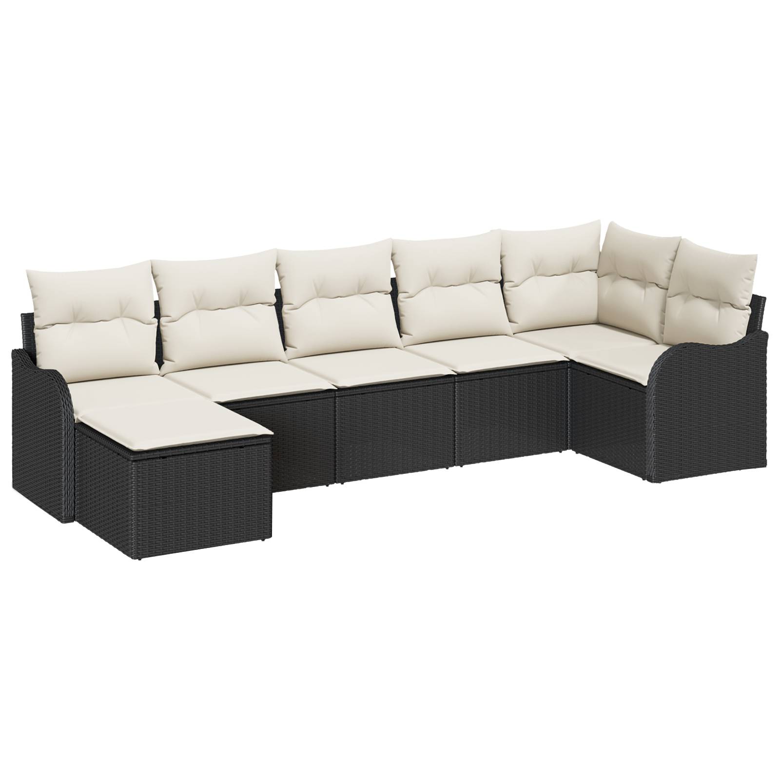 vidaXL 7-tlg. Garten-Sofagarnitur mit Kissen Schwarz Poly Rattan