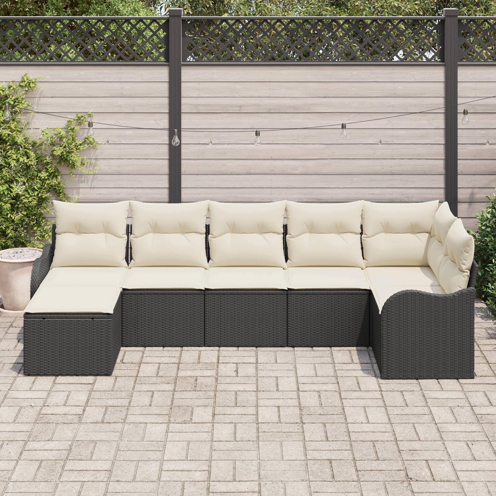 vidaXL 7-tlg. Garten-Sofagarnitur mit Kissen Schwarz Poly Rattan
