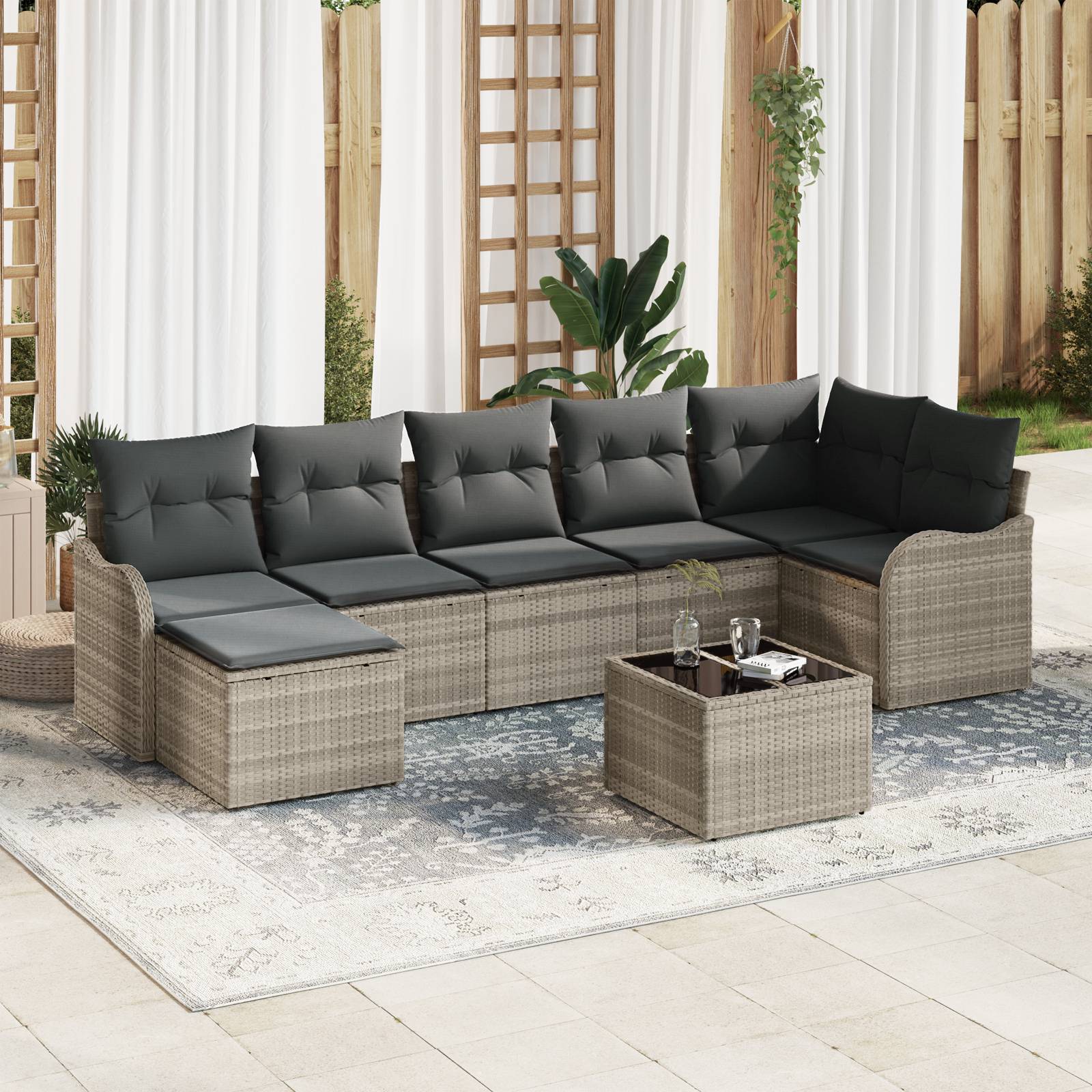 vidaXL 8-teiliges Garten Sofa Set mit Kissen Grau Poly Rattan