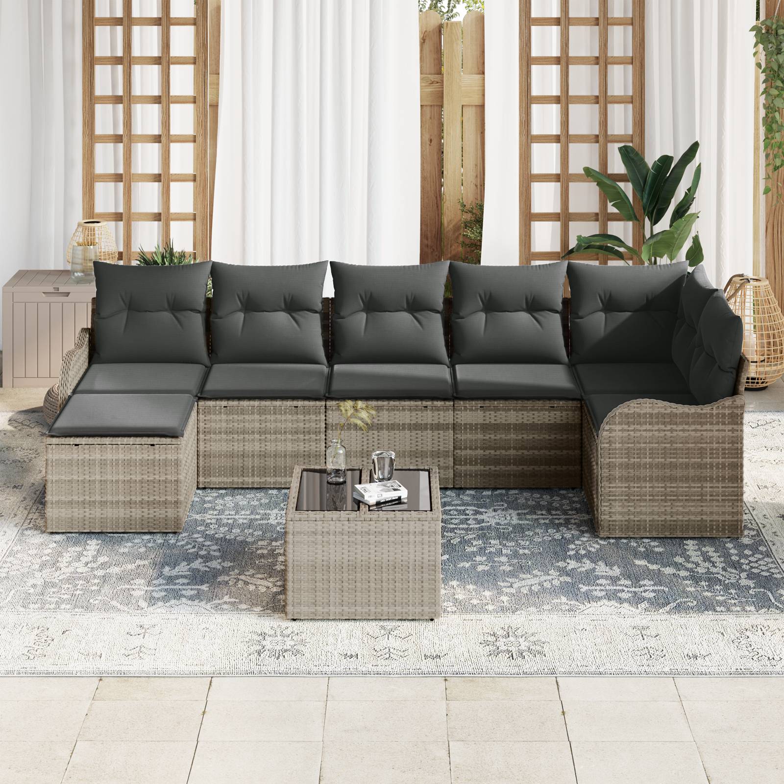 vidaXL 8-teiliges Garten Sofa Set mit Kissen Grau Poly Rattan