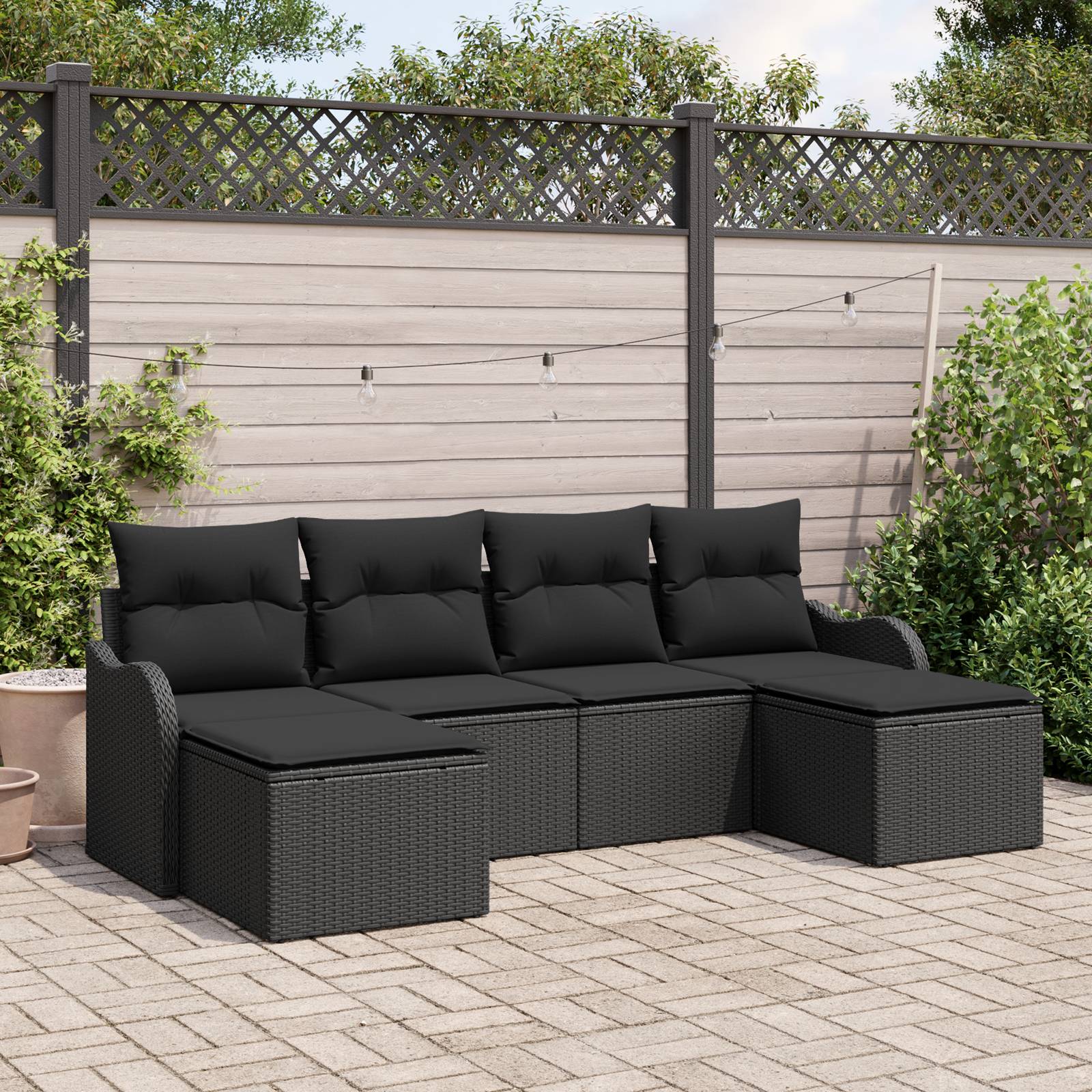 vidaXL 6-teiliges Garten Sofa Set mit Kissen Schwarzes Poly Rattan