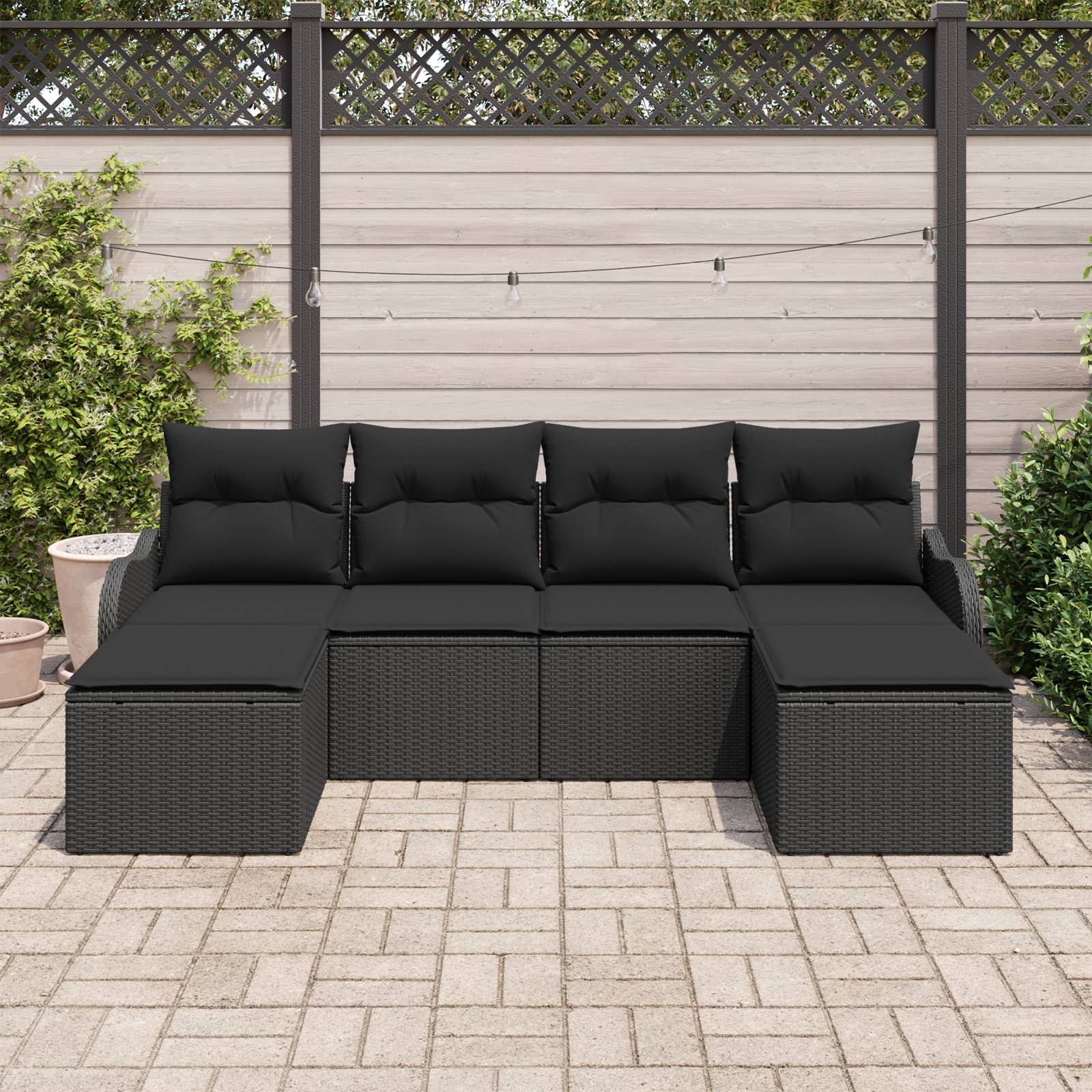 vidaXL 6-teiliges Garten Sofa Set mit Kissen Schwarzes Poly Rattan