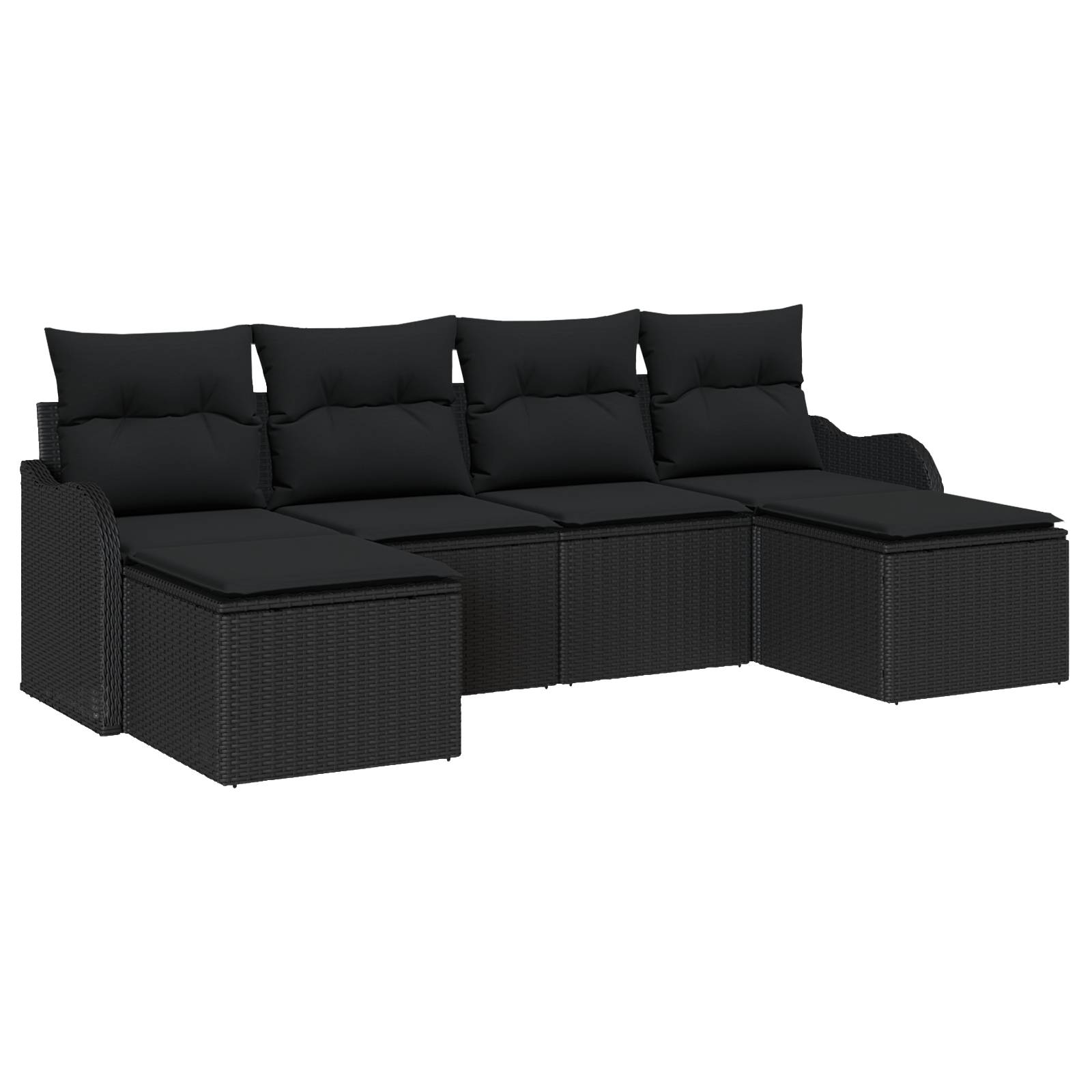 vidaXL 6-teiliges Garten Sofa Set mit Kissen Schwarzes Poly Rattan
