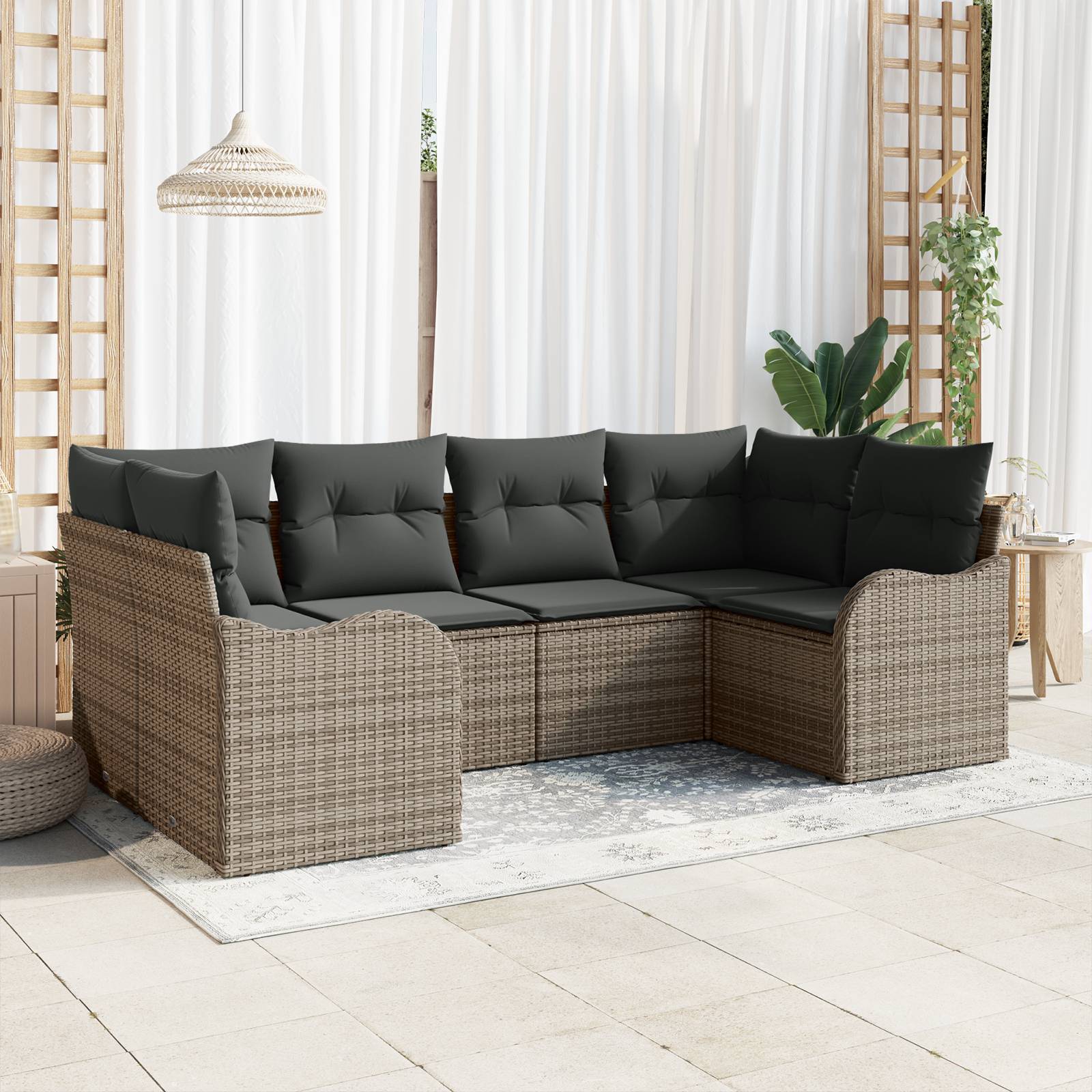vidaXL 6-teiliges Garten Sofa Set mit Kissen Grau Poly Rattan
