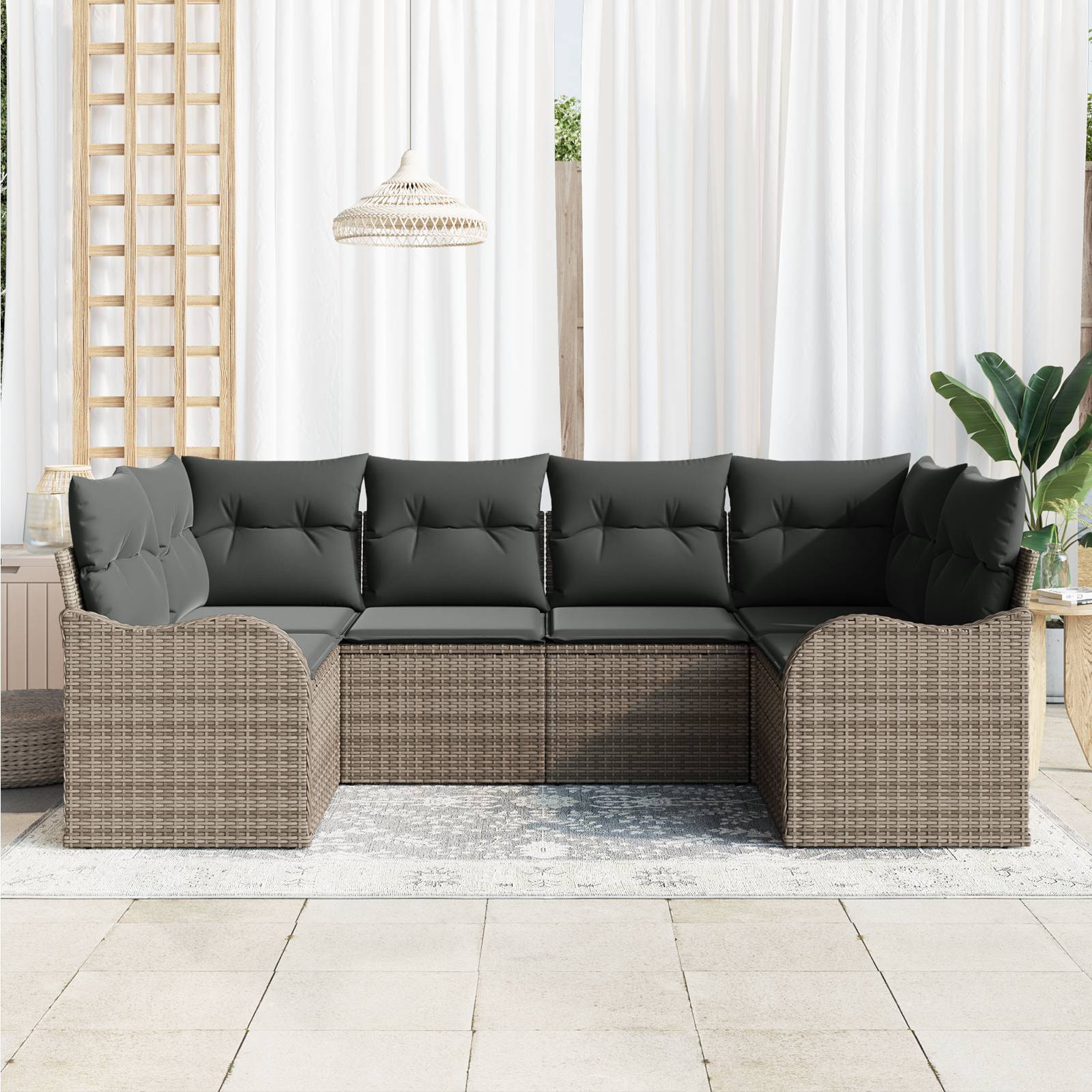 vidaXL 6-teiliges Garten Sofa Set mit Kissen Grau Poly Rattan
