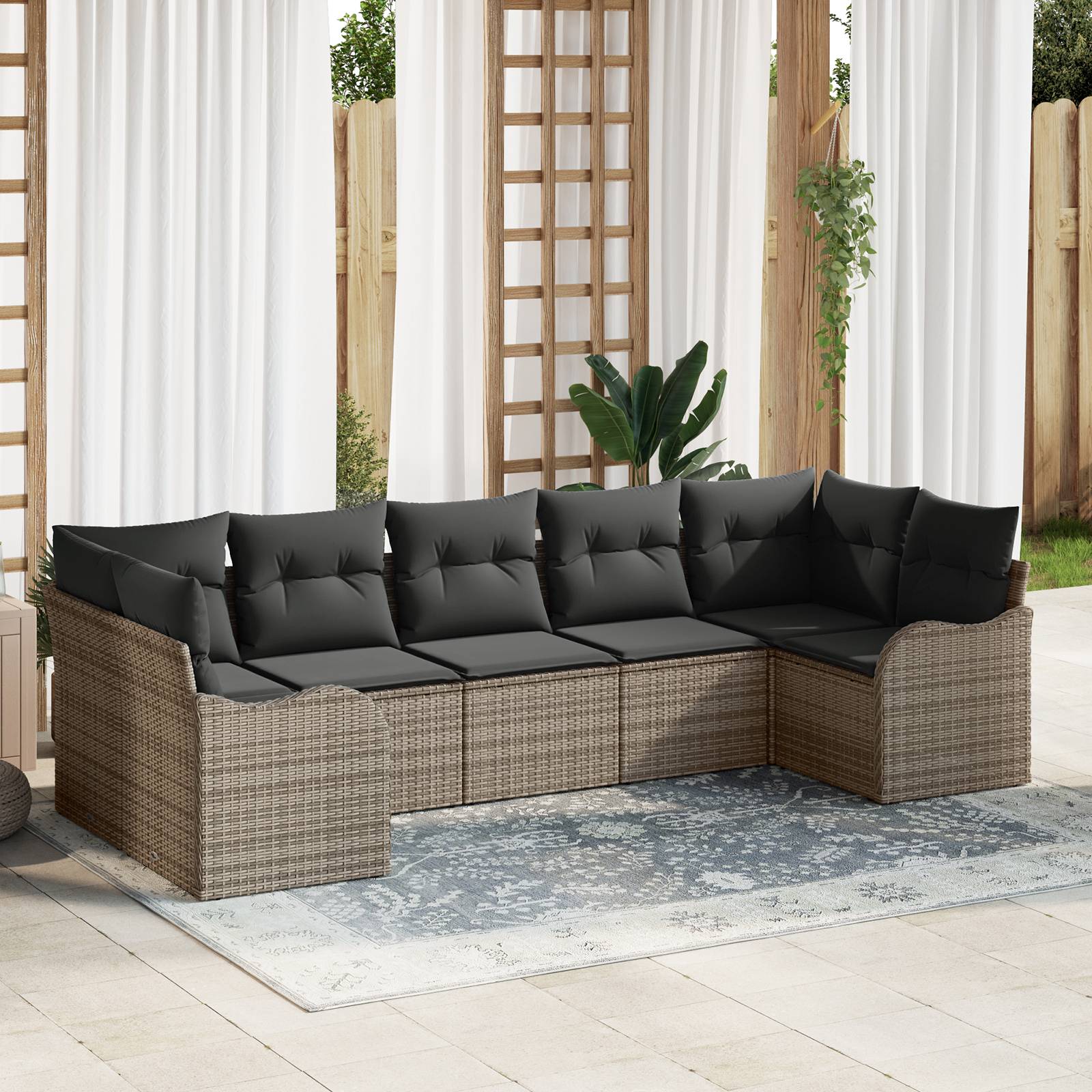 vidaXL 7-teiliges Garten Sofa Set mit Kissen Grau Poly Rattan
